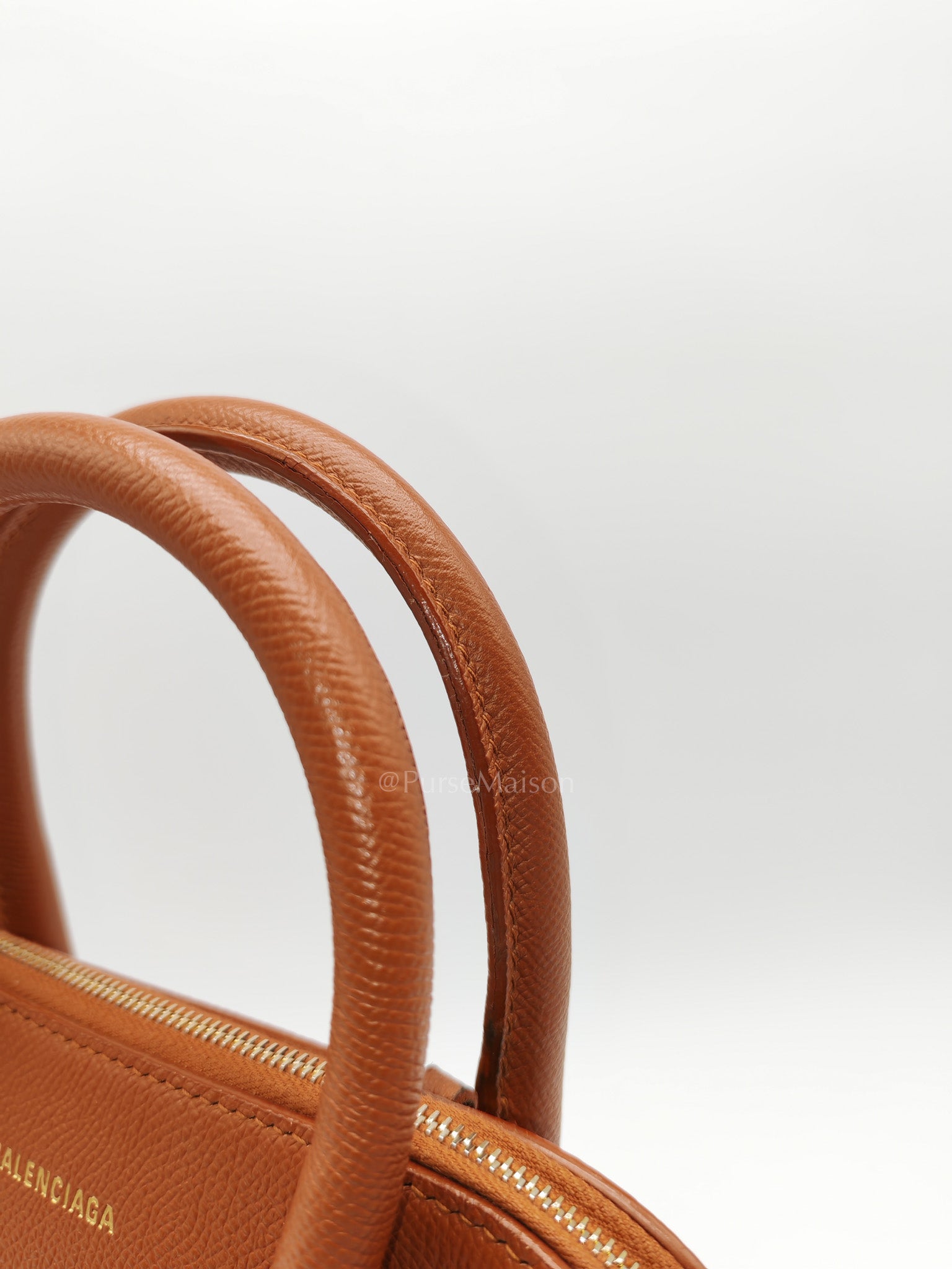 Balenciaga Ville Top Handle Bag in Brown Grained Calfskin Leather and Gold Hardware | Purse Maison Luxury Bags Shop