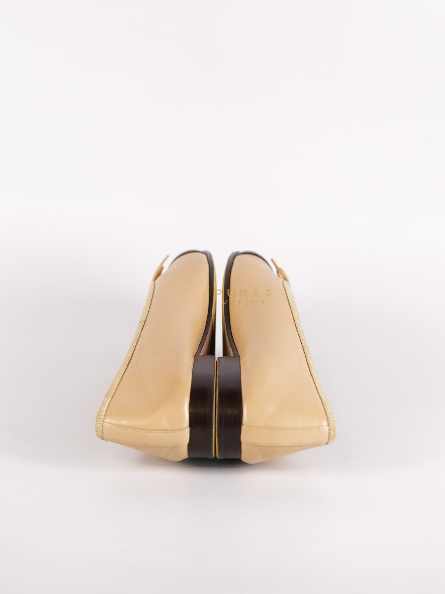 Ballerina Flats Beige/ Black Calfskin Leather Size 38 EU (24cm) | Purse Maison Luxury Bags Shop