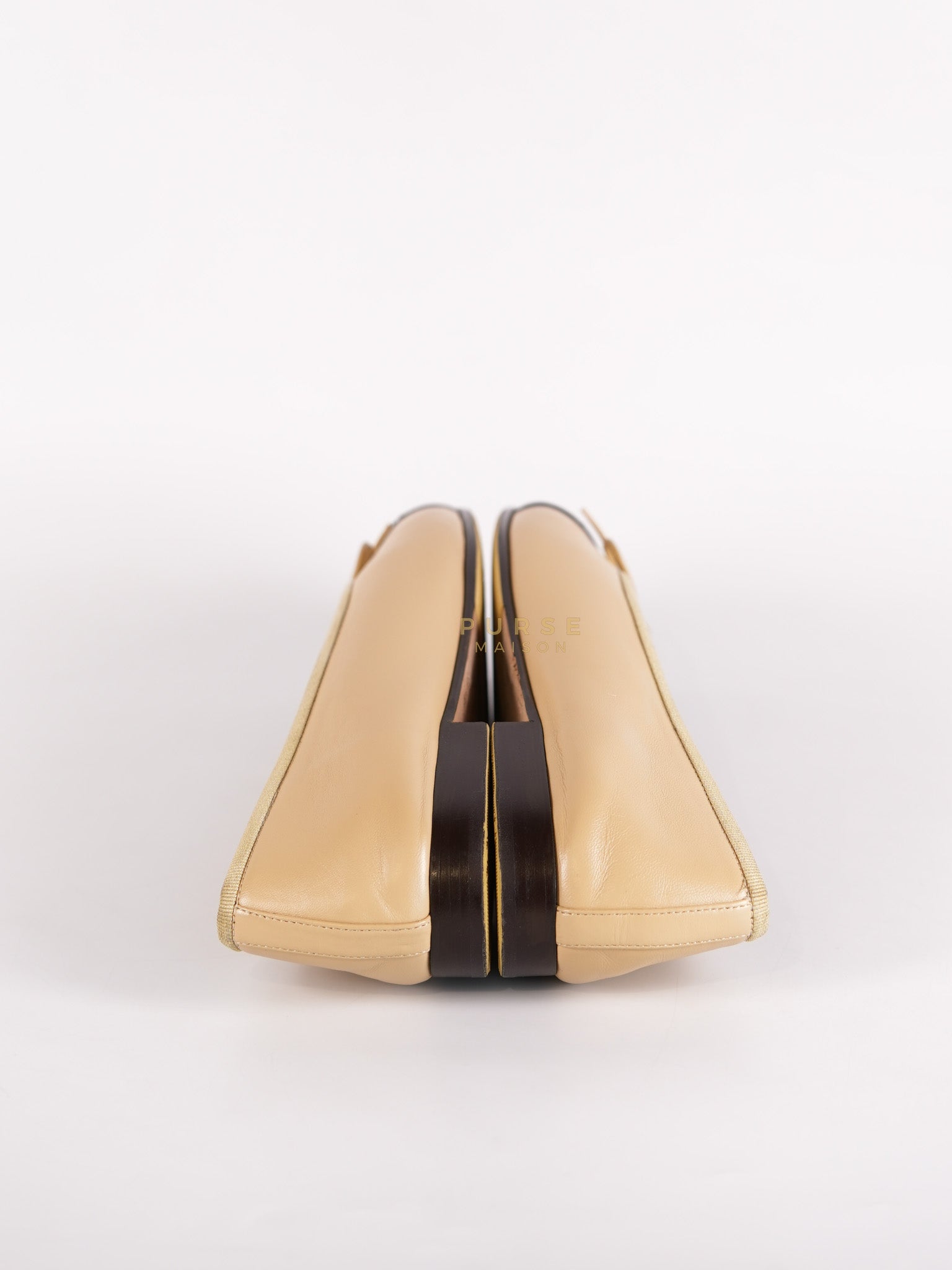 Ballerina Flats Beige/ Black Calfskin Leather Size 38 EU (24cm) | Purse Maison Luxury Bags Shop