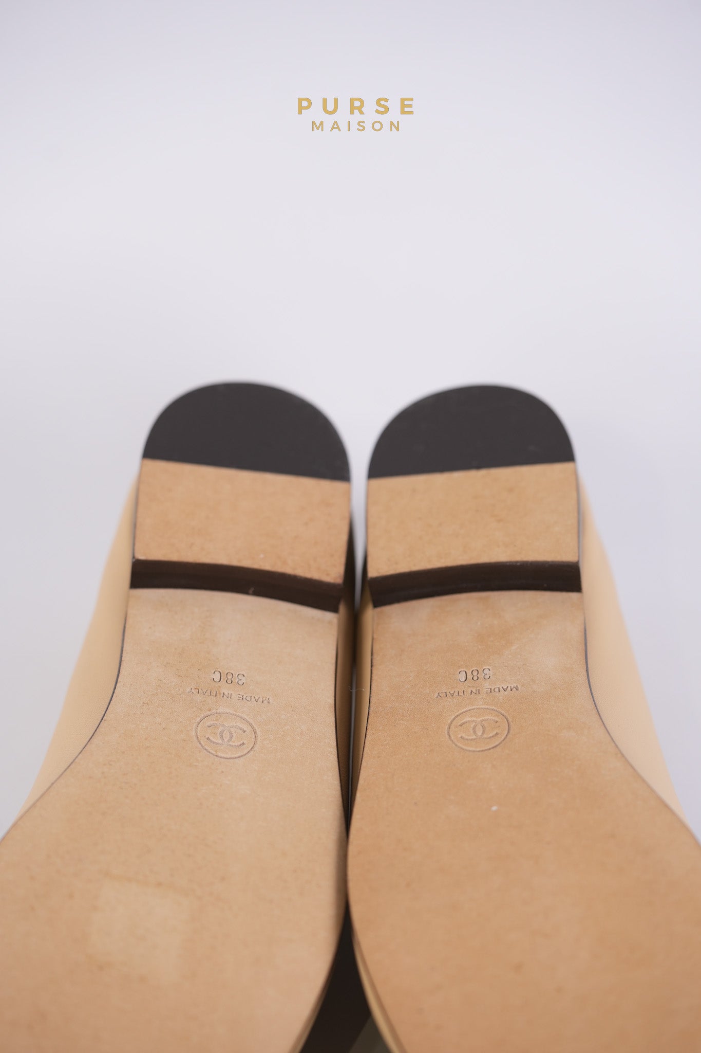 Ballerina Flats Beige & Black Calfskin Leather Size 38 EU(24cm) | Purse Maison Luxury Bags Shop