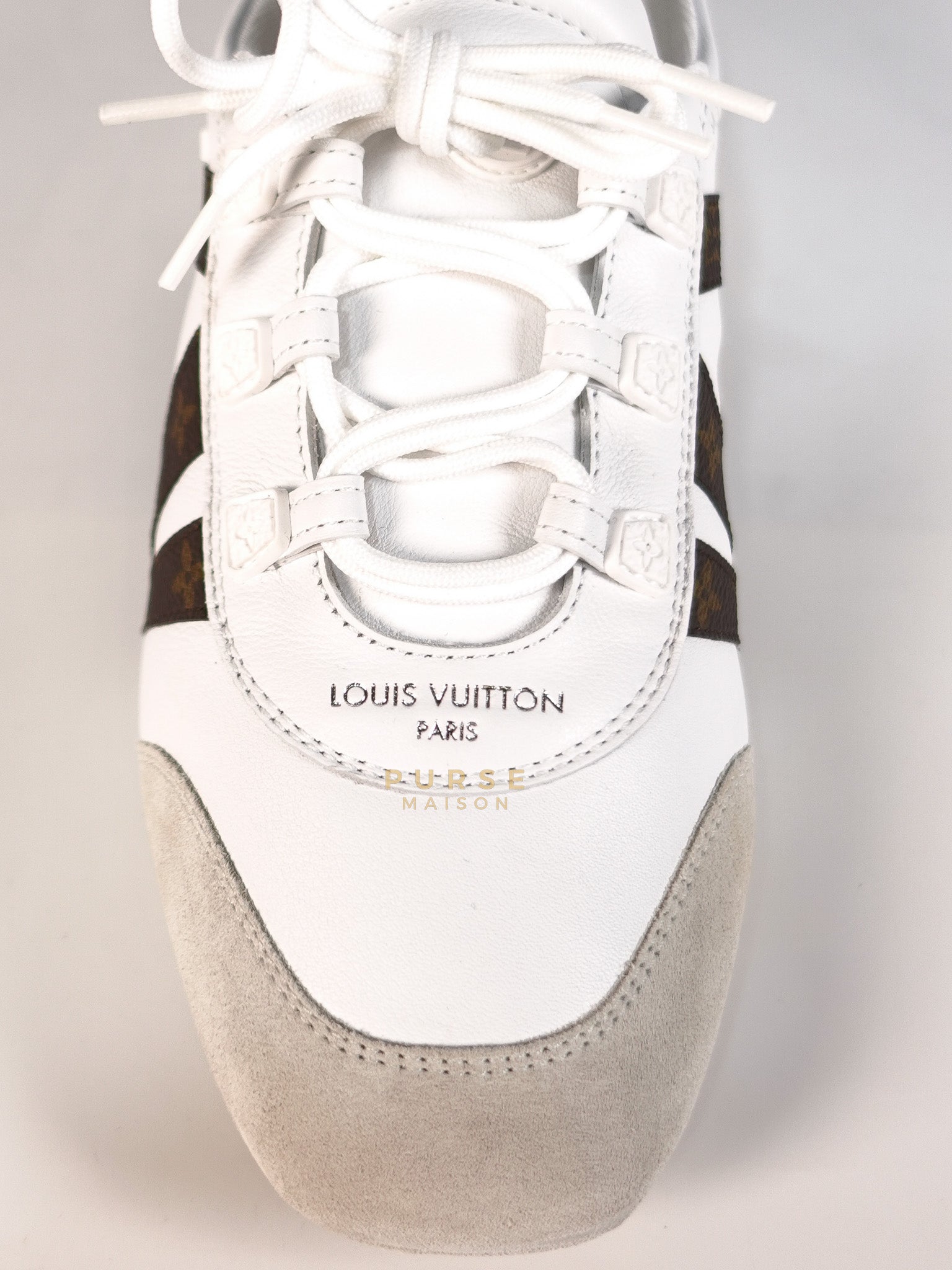 Ballerina Sneakers in White & Brown Size 38.5 EU (24cm) | Purse Maison Luxury Bags Shop
