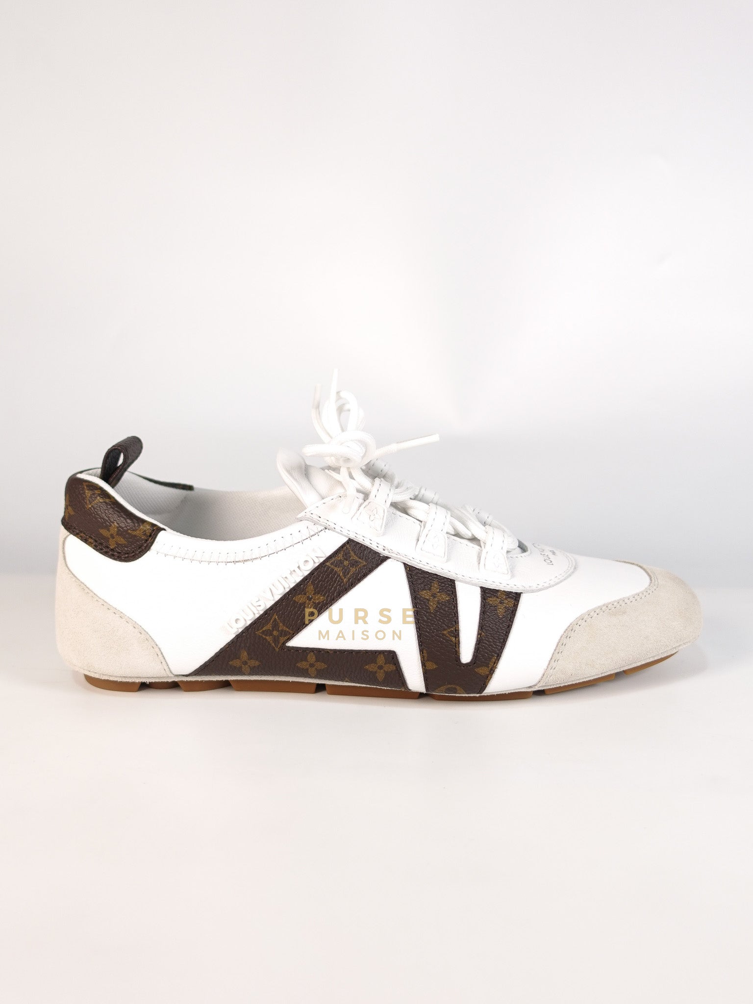 Ballerina Sneakers in White & Brown Size 38.5 EU (24cm) | Purse Maison Luxury Bags Shop