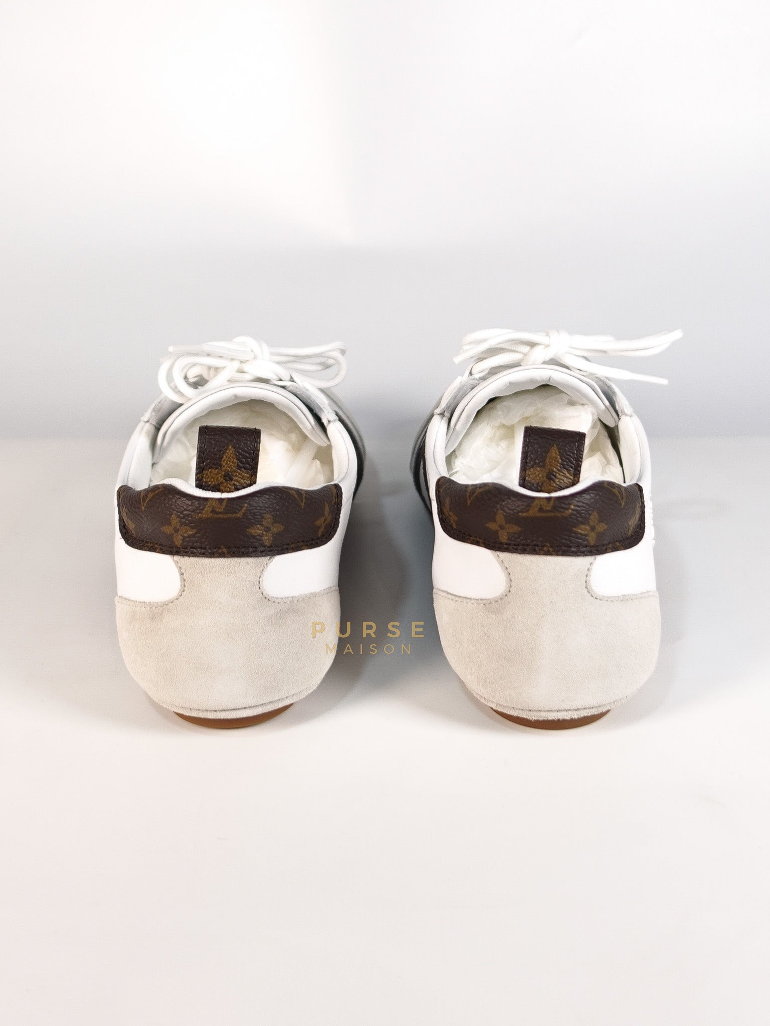 Ballerina Sneakers in White & Brown Size 38.5 EU (24cm) | Purse Maison Luxury Bags Shop