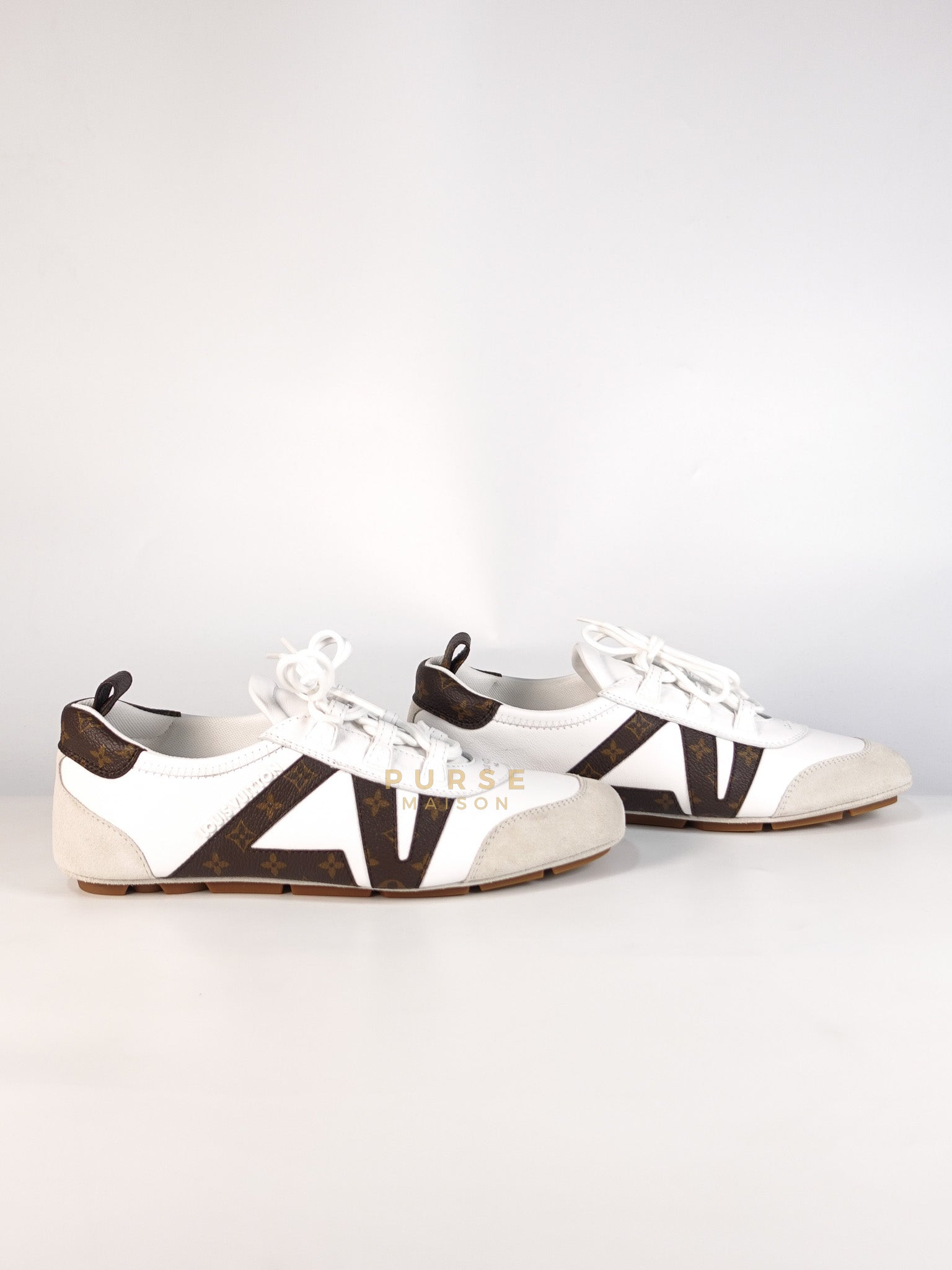 Ballerina Sneakers in White & Brown Size 38.5 EU (24cm) | Purse Maison Luxury Bags Shop