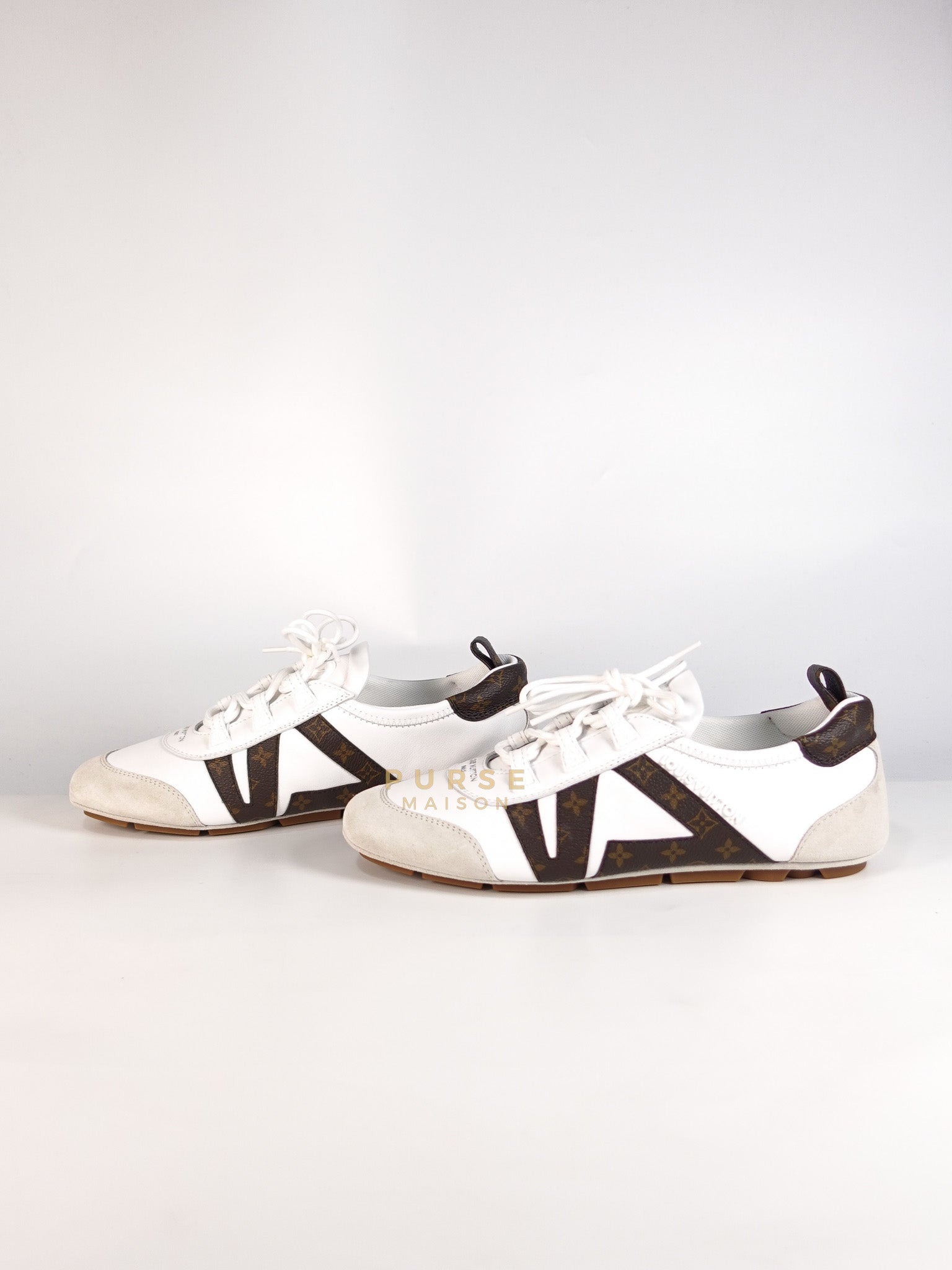 Ballerina Sneakers in White & Brown Size 38.5 EU (24cm) | Purse Maison Luxury Bags Shop