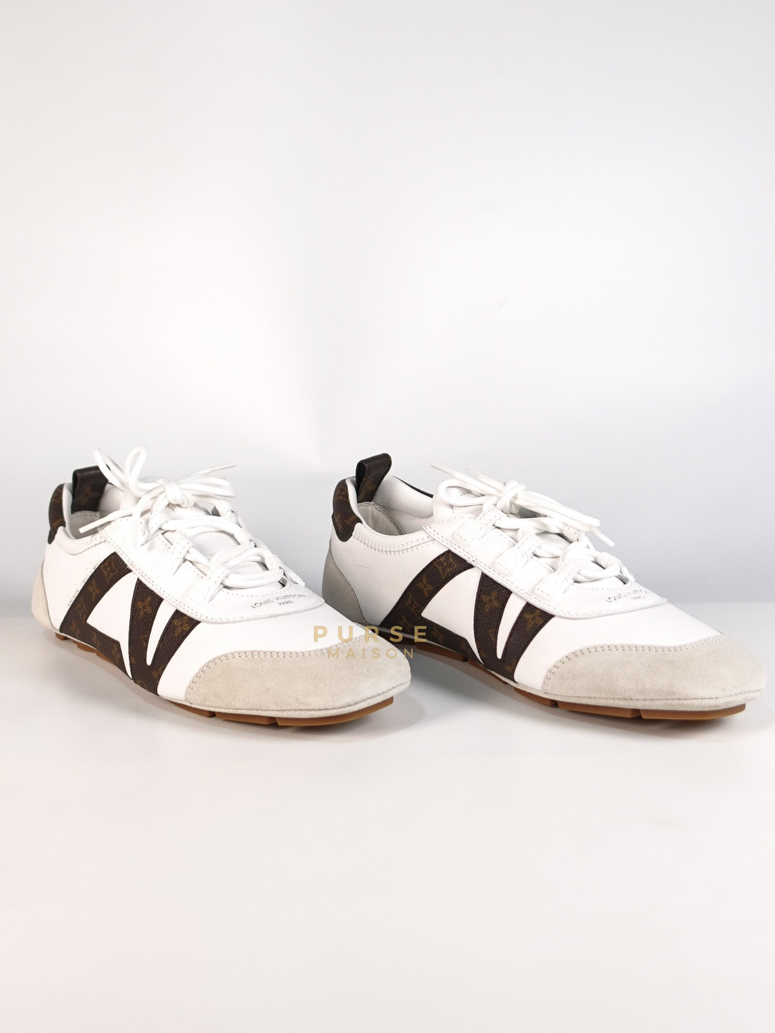 Ballerina Sneakers in White & Brown Size 38.5 EU (24cm) | Purse Maison Luxury Bags Shop