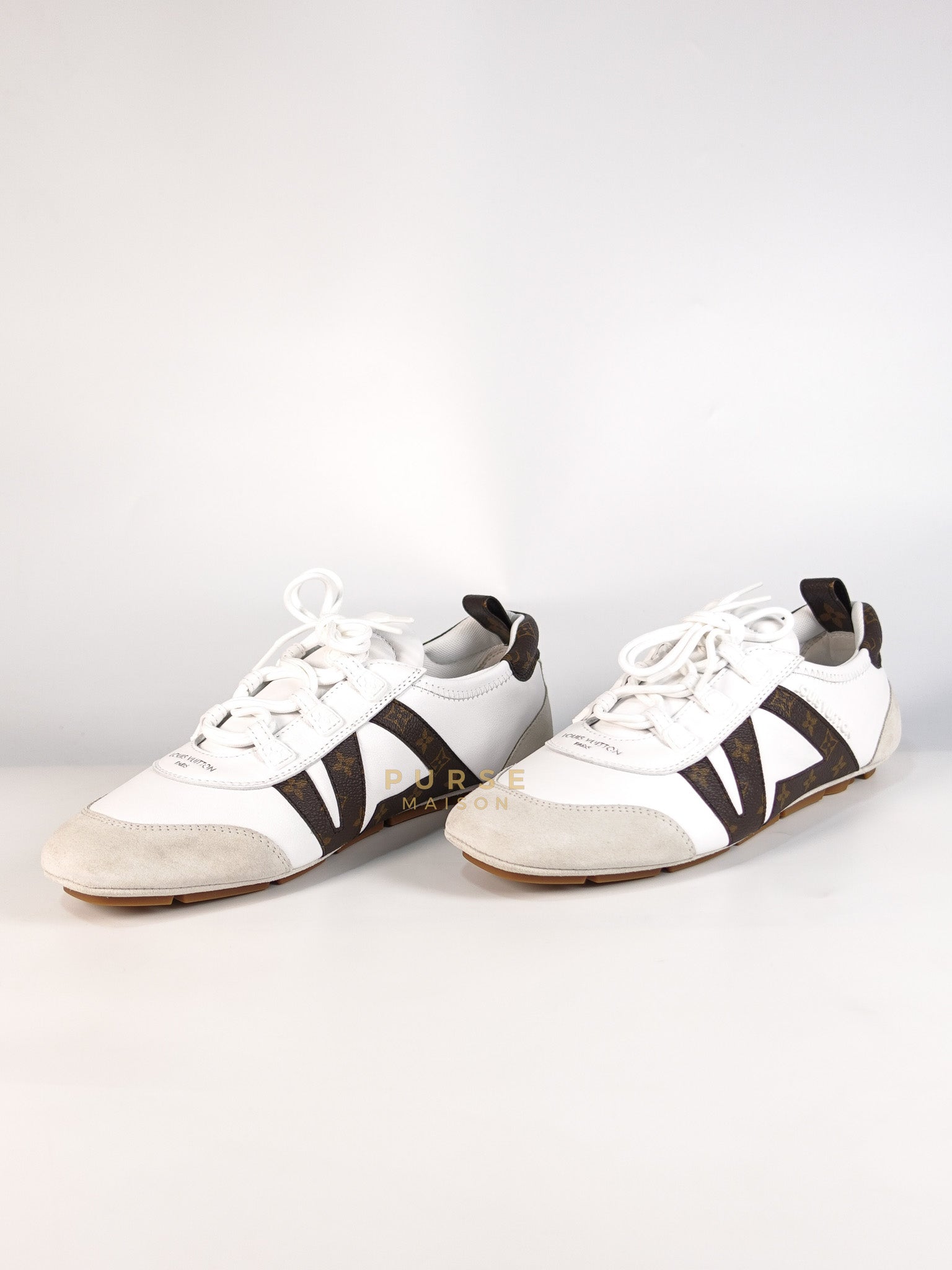 Ballerina Sneakers in White & Brown Size 38.5 EU (24cm) | Purse Maison Luxury Bags Shop