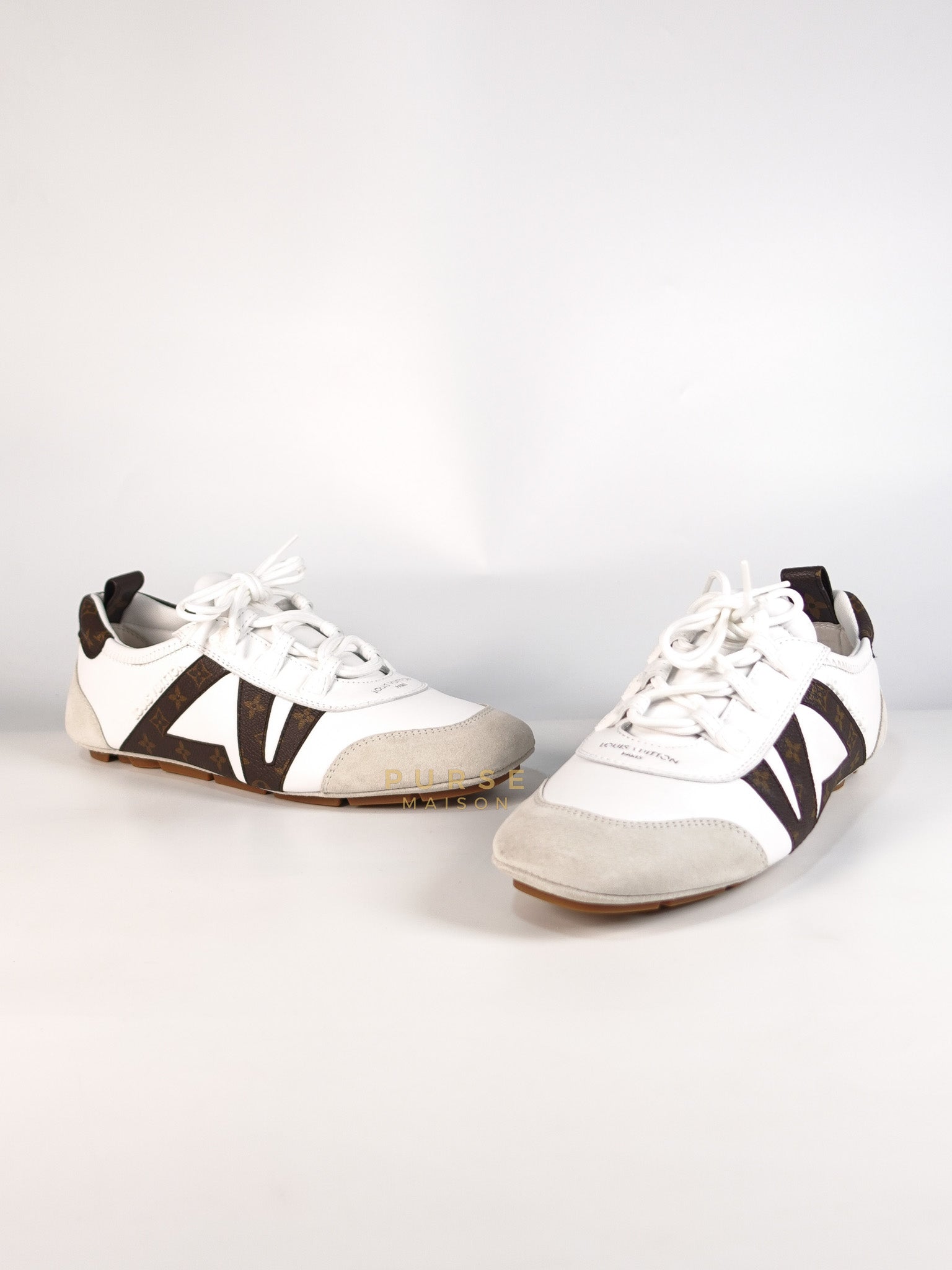 Ballerina Sneakers in White & Brown Size 38.5 EU (24cm) | Purse Maison Luxury Bags Shop