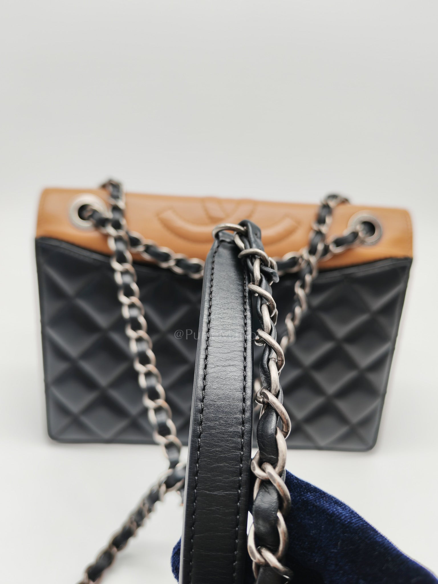 Ballerine Flap Bag in Black/Tan Quilted Lambskin Leather & Ruthenium Hardware Series 23 | Purse Maison Luxury Bags Shop