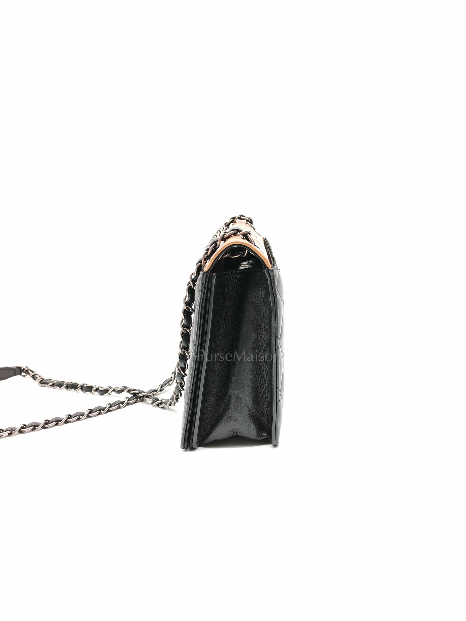 Ballerine Flap Bag in Black/Tan Quilted Lambskin Leather & Ruthenium Hardware Series 23 | Purse Maison Luxury Bags Shop