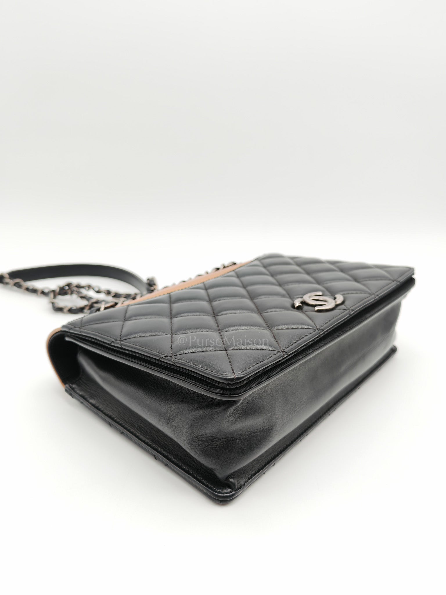 Ballerine Flap Bag in Black/Tan Quilted Lambskin Leather & Ruthenium Hardware Series 23 | Purse Maison Luxury Bags Shop