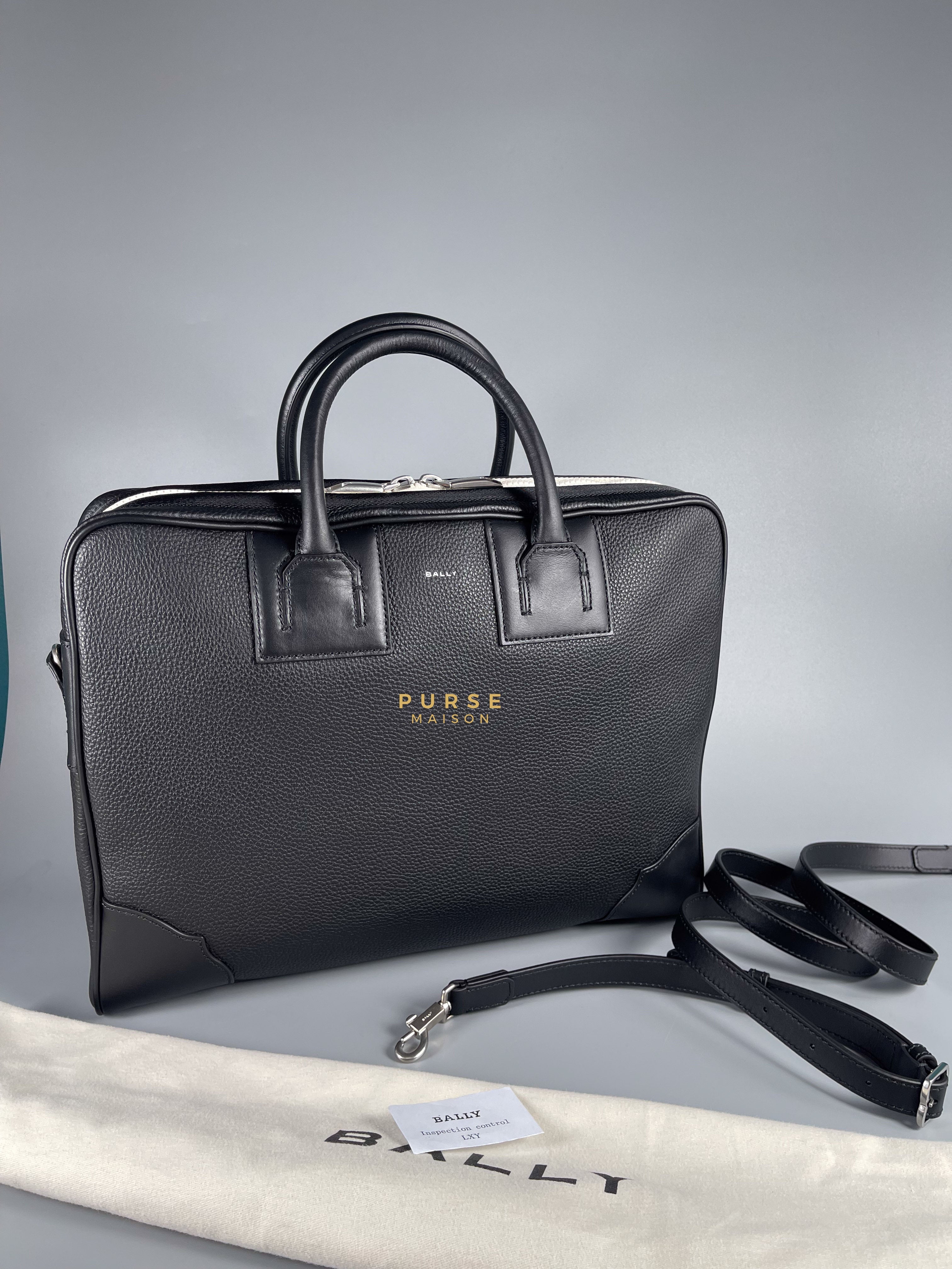 Bally Men’s Briefcase Black in Grained Leather | Purse Maison Luxury Bags Shop