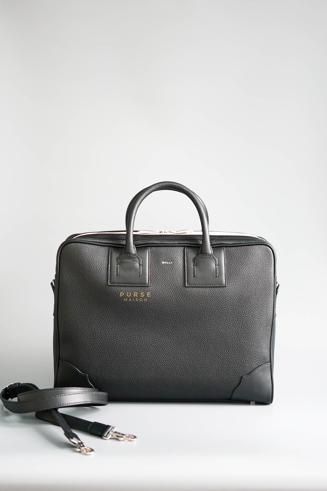 Bally Men’s Briefcase Black in Grained Leather | Purse Maison Luxury Bags Shop