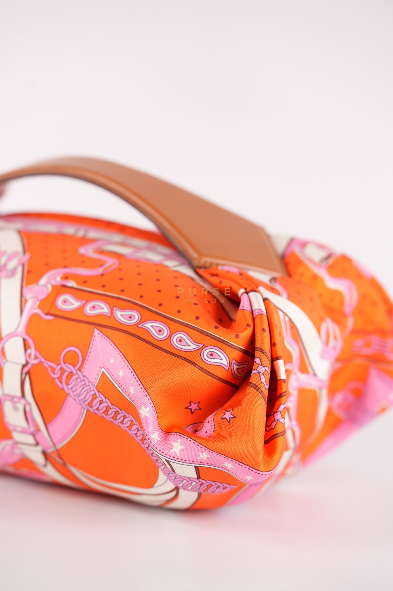 Balusoie in Orange Poppy/Fauve on silk & Hunter Cowhide Leather Stamp B(2023) | Purse Maison Luxury Bags Shop