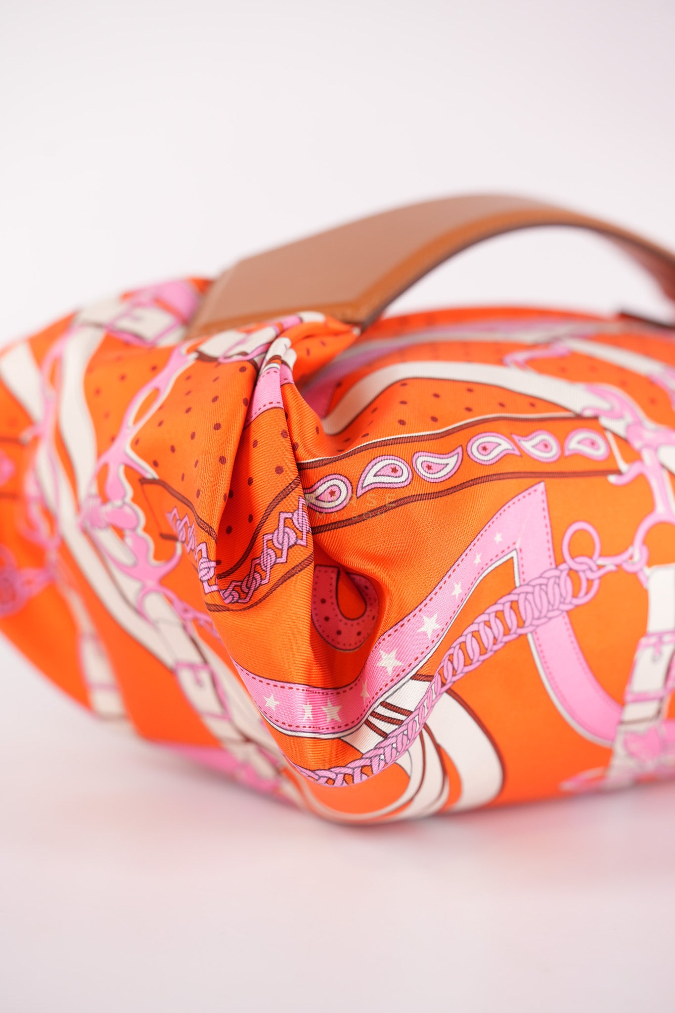 Balusoie in Orange Poppy/Fauve on silk & Hunter Cowhide Leather Stamp B(2023) | Purse Maison Luxury Bags Shop