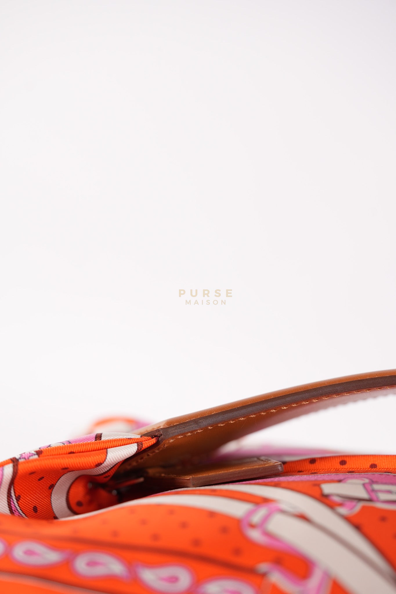 Balusoie in Orange Poppy/Fauve on silk & Hunter Cowhide Leather Stamp B(2023) | Purse Maison Luxury Bags Shop