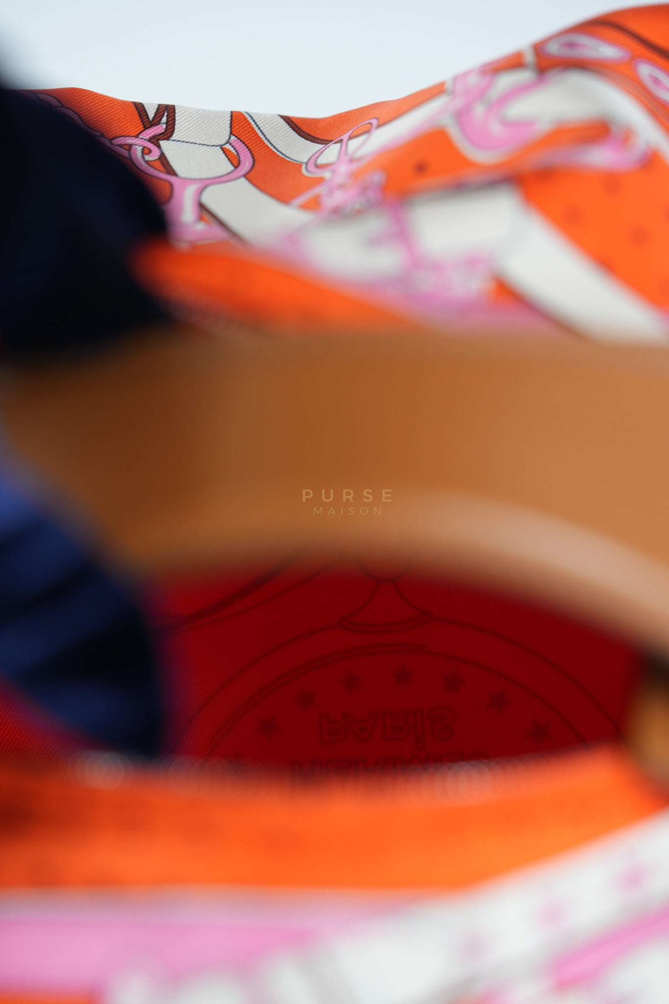 Balusoie in Orange Poppy/Fauve on silk & Hunter Cowhide Leather Stamp B(2023) | Purse Maison Luxury Bags Shop