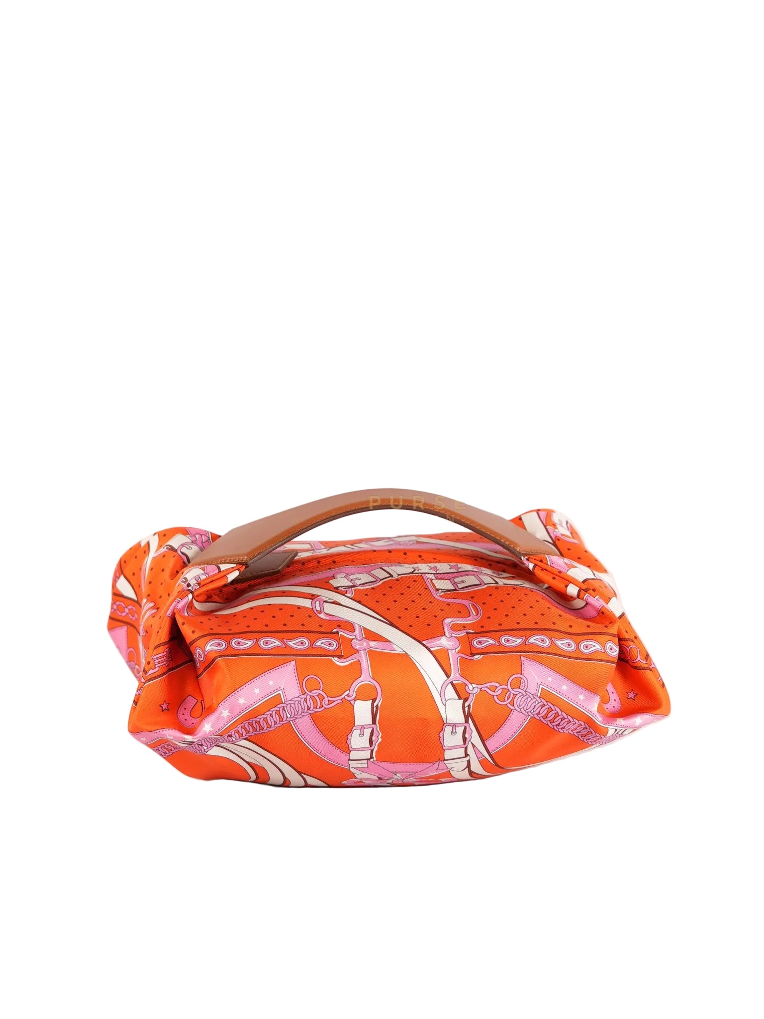 Balusoie in Orange Poppy/Fauve on silk & Hunter Cowhide Leather Stamp B(2023) | Purse Maison Luxury Bags Shop