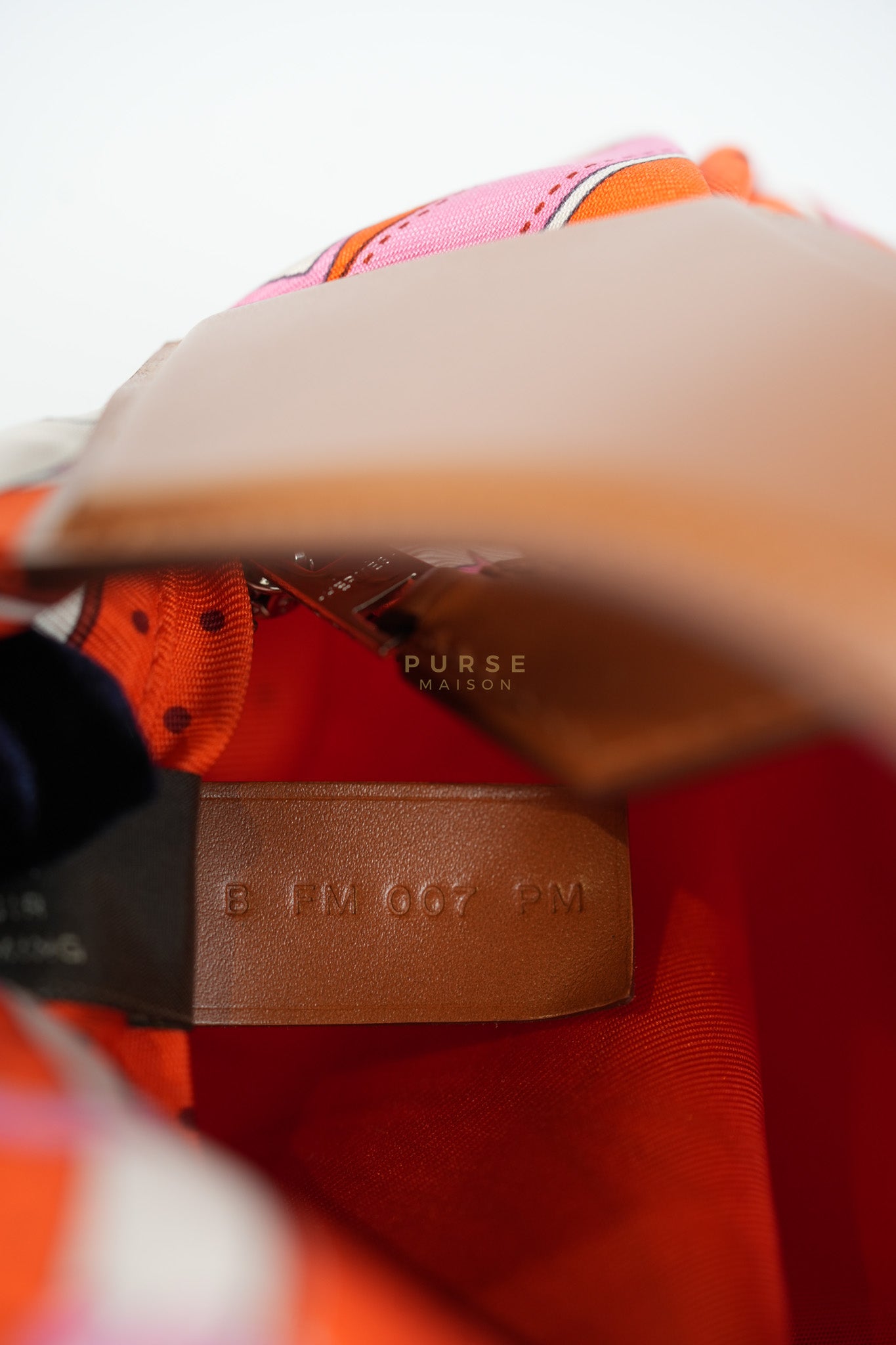 Balusoie in Orange Poppy/Fauve on silk & Hunter Cowhide Leather Stamp B(2023) | Purse Maison Luxury Bags Shop