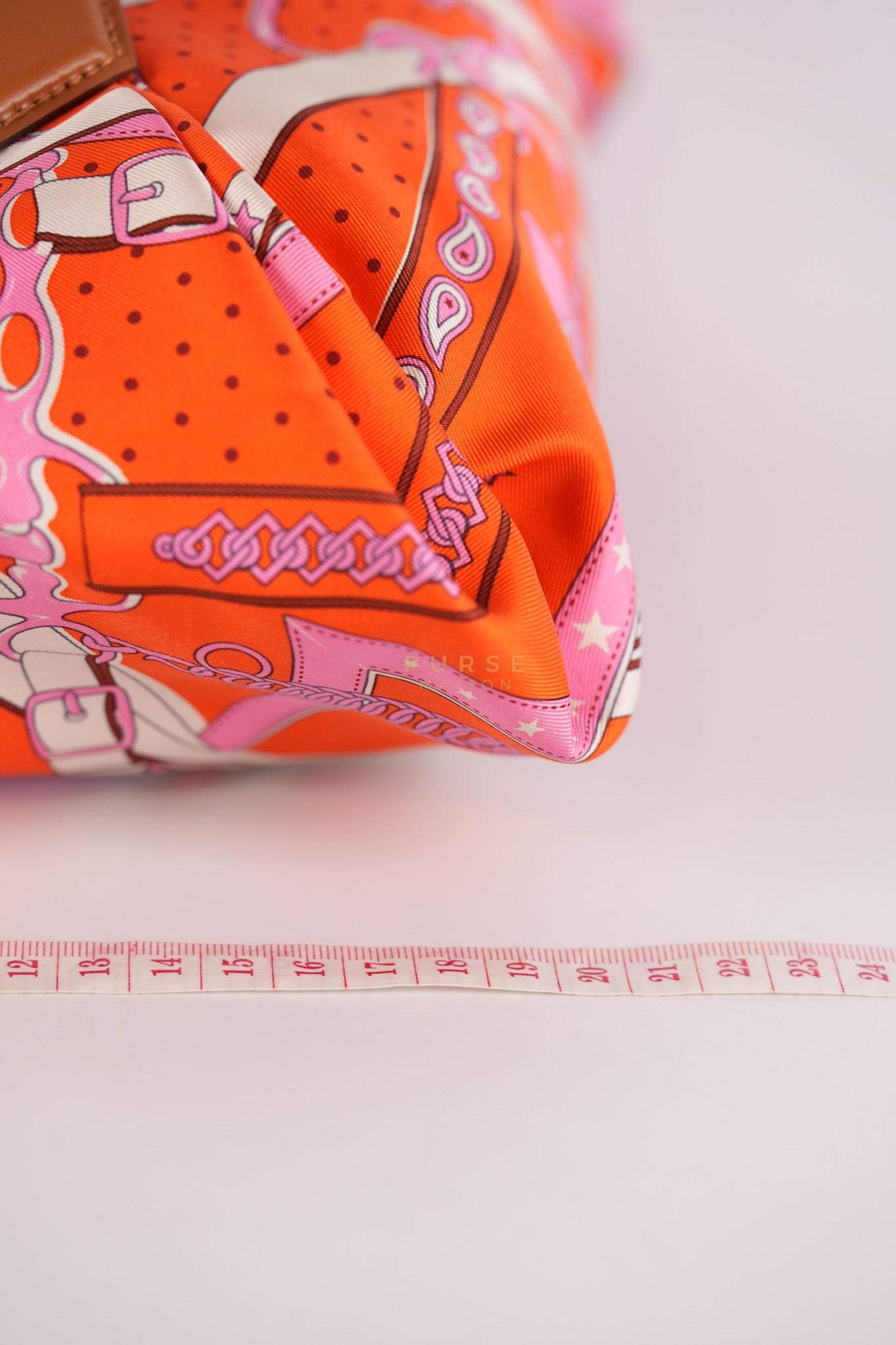 Balusoie in Orange Poppy/Fauve on silk & Hunter Cowhide Leather Stamp B(2023) | Purse Maison Luxury Bags Shop