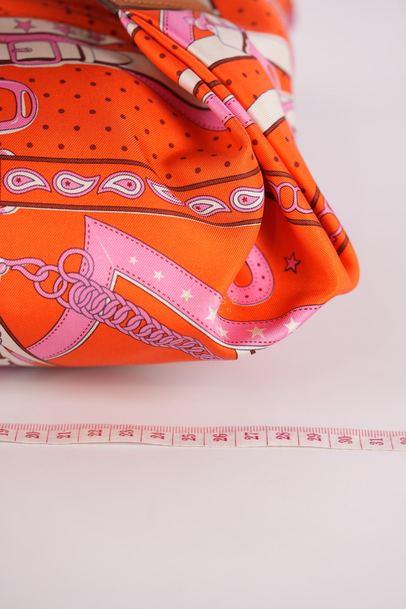 Balusoie in Orange Poppy/Fauve on silk & Hunter Cowhide Leather Stamp B(2023) | Purse Maison Luxury Bags Shop