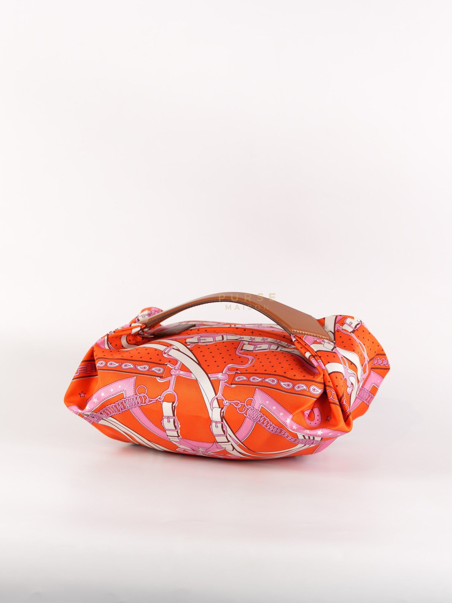 Balusoie in Orange Poppy/Fauve on silk & Hunter Cowhide Leather Stamp B(2023) | Purse Maison Luxury Bags Shop