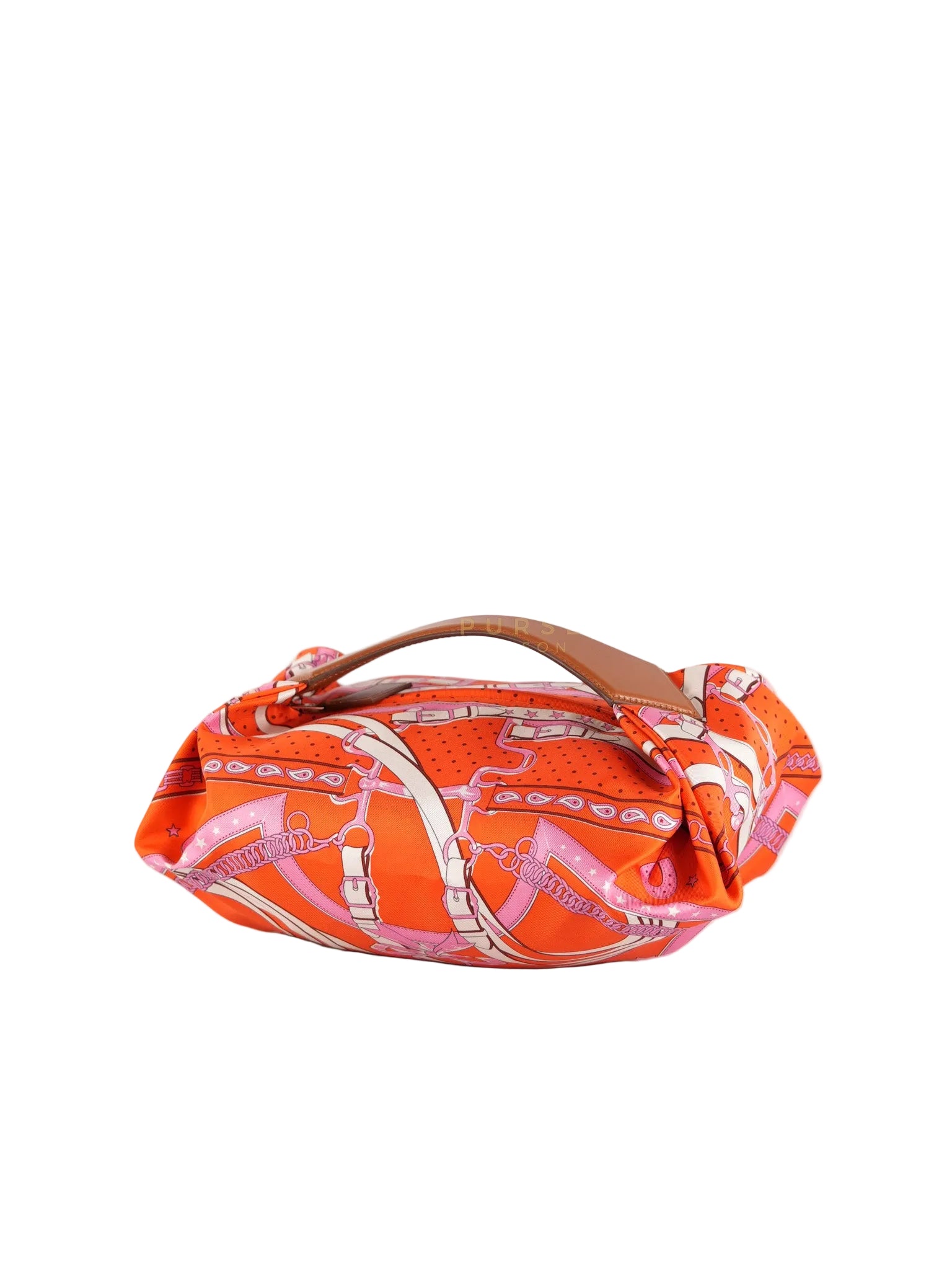 Balusoie in Orange Poppy/Fauve on silk & Hunter Cowhide Leather Stamp B(2023) | Purse Maison Luxury Bags Shop