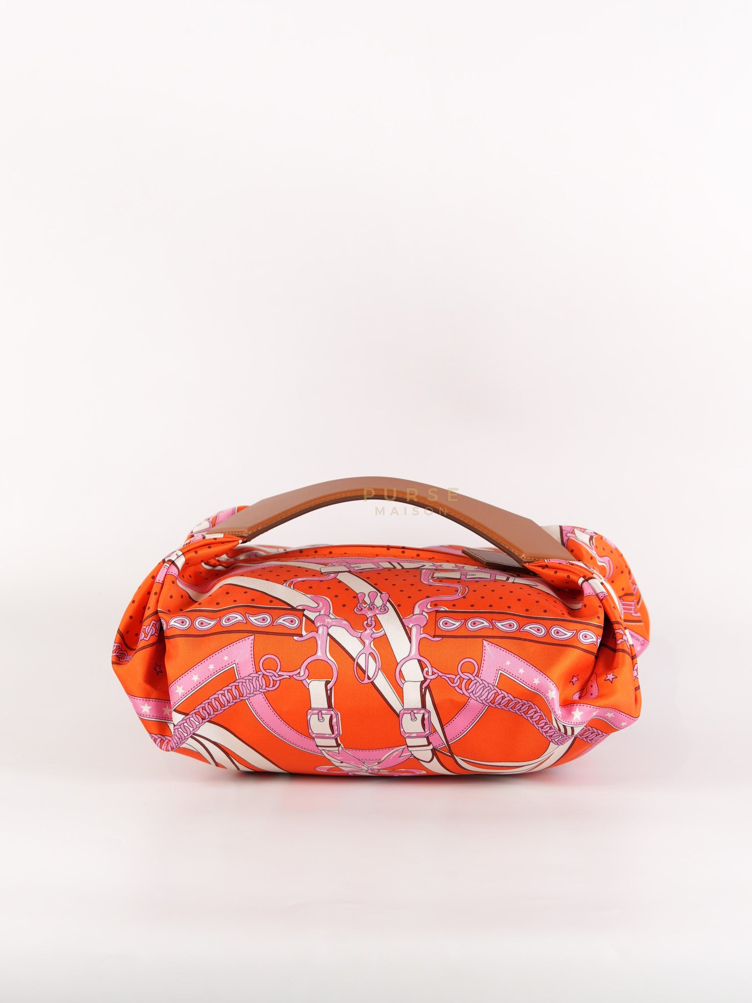 Balusoie in Orange Poppy/Fauve on silk & Hunter Cowhide Leather Stamp B(2023) | Purse Maison Luxury Bags Shop