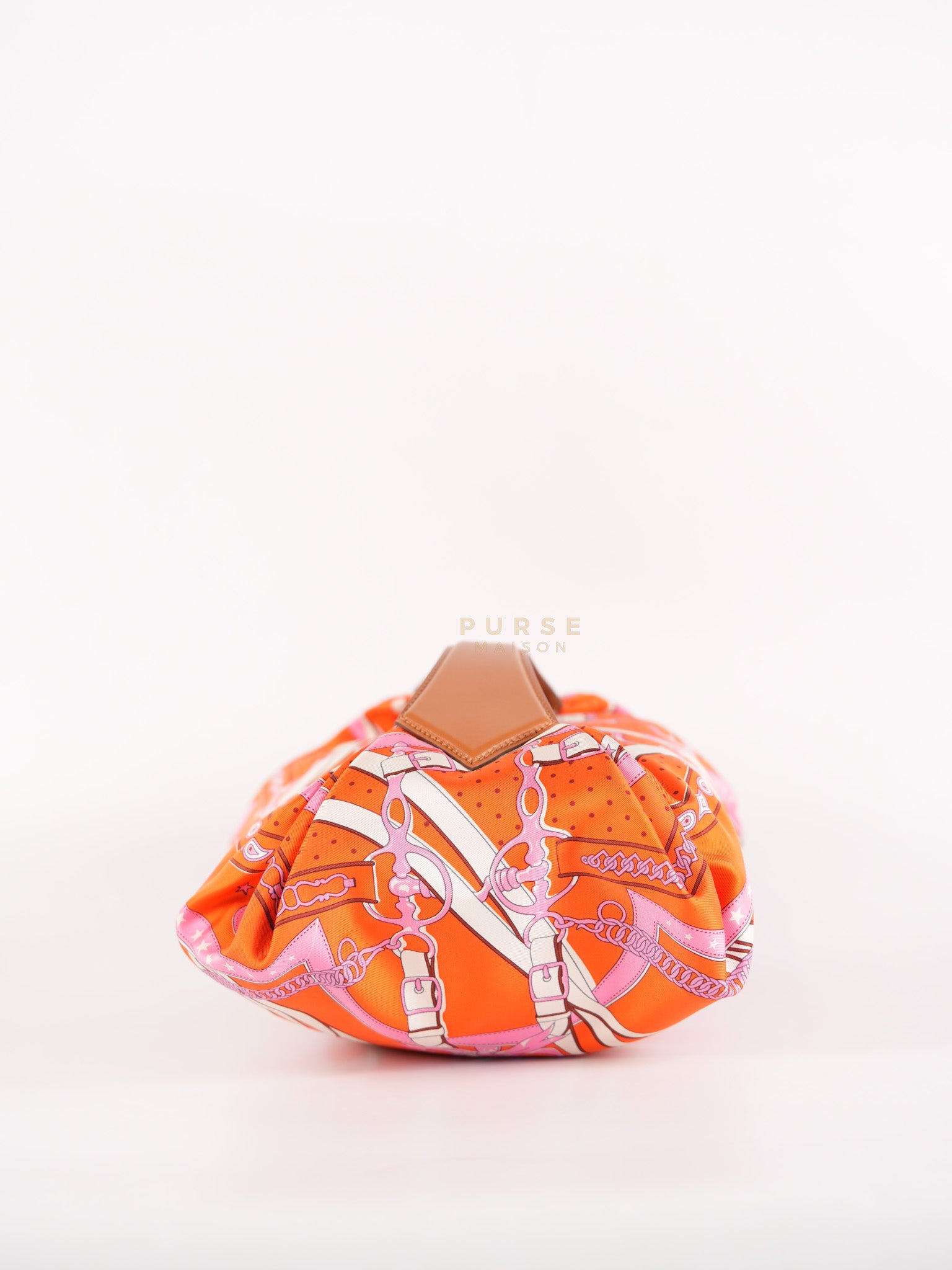 Balusoie in Orange Poppy/Fauve on silk & Hunter Cowhide Leather Stamp B(2023) | Purse Maison Luxury Bags Shop