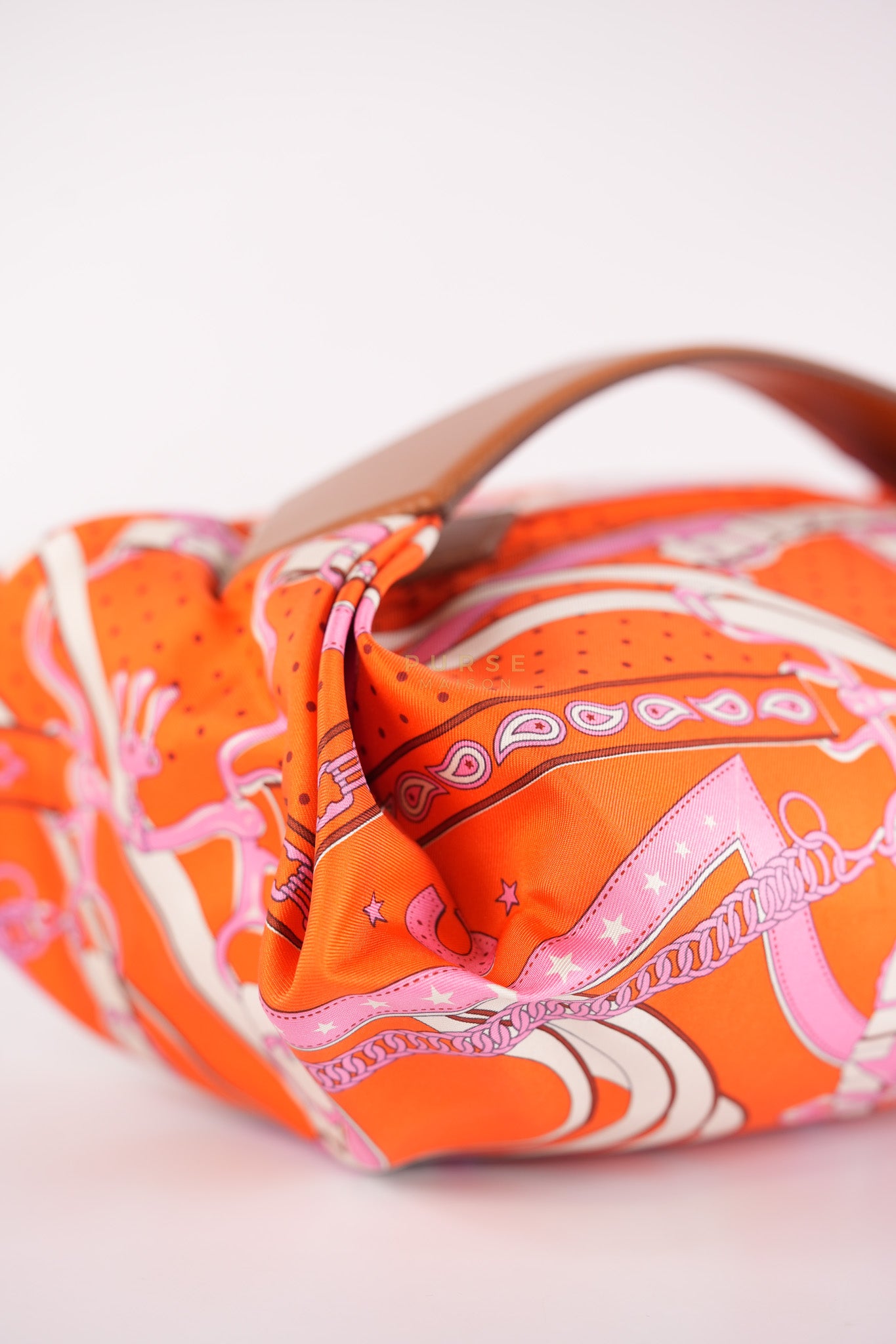 Balusoie in Orange Poppy/Fauve on silk & Hunter Cowhide Leather Stamp B(2023) | Purse Maison Luxury Bags Shop