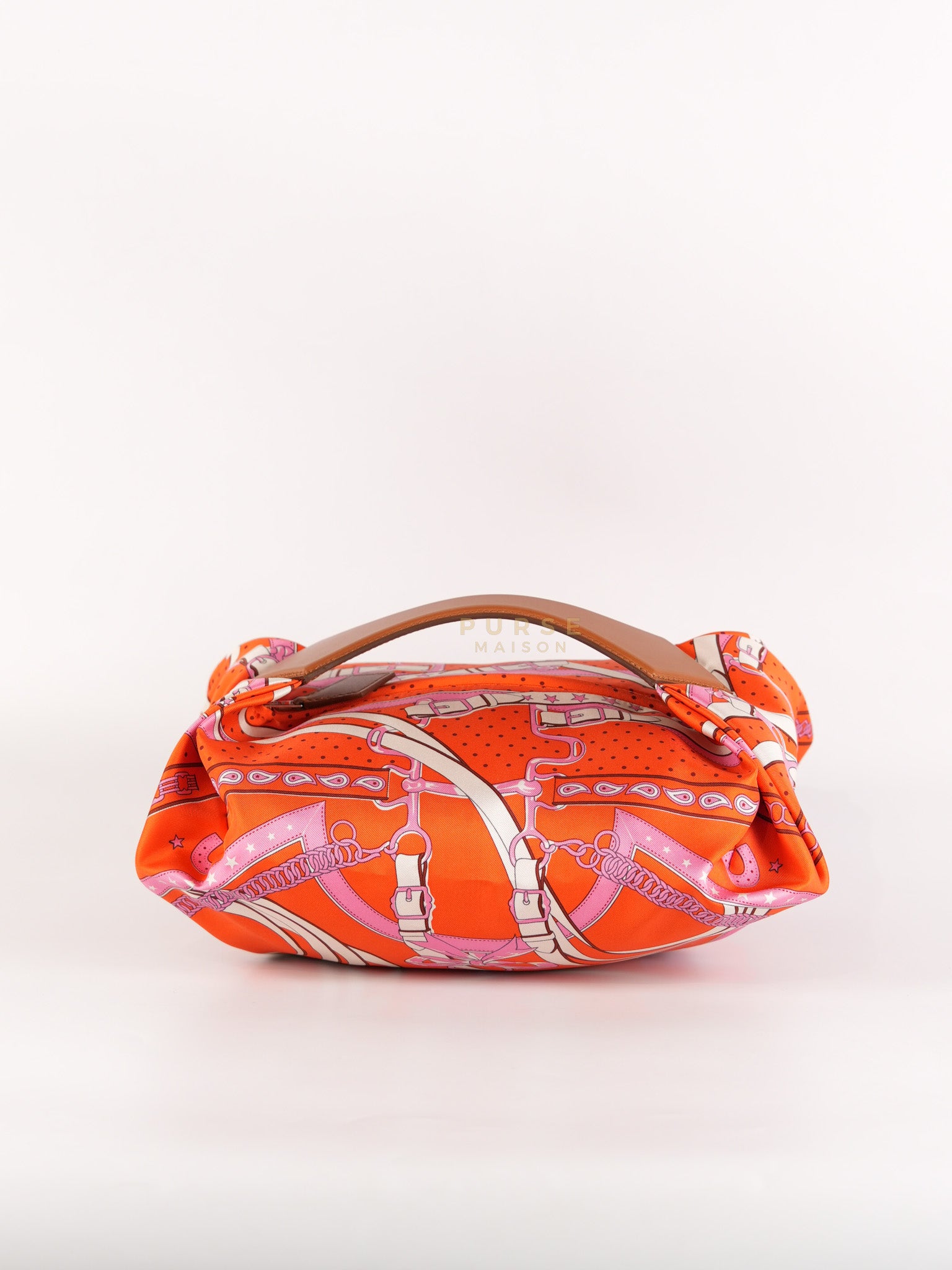 Balusoie in Orange Poppy/Fauve on silk & Hunter Cowhide Leather Stamp B(2023) | Purse Maison Luxury Bags Shop