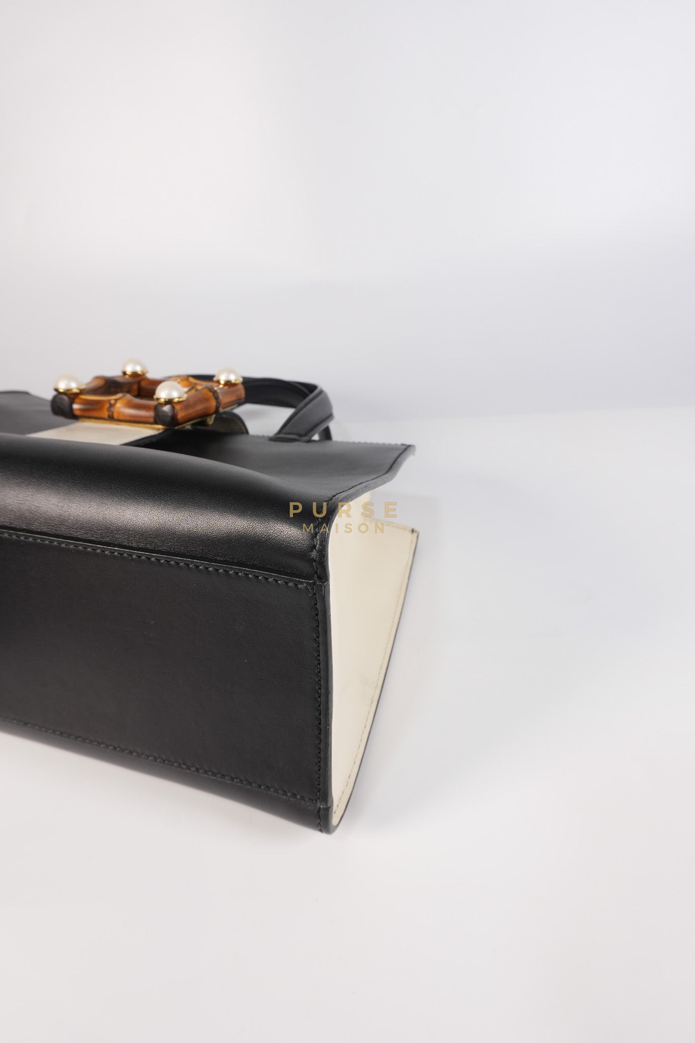 Bamboo Buckle Bi-Color Black/White Tote Bag | Purse Maison Luxury Bags Shop