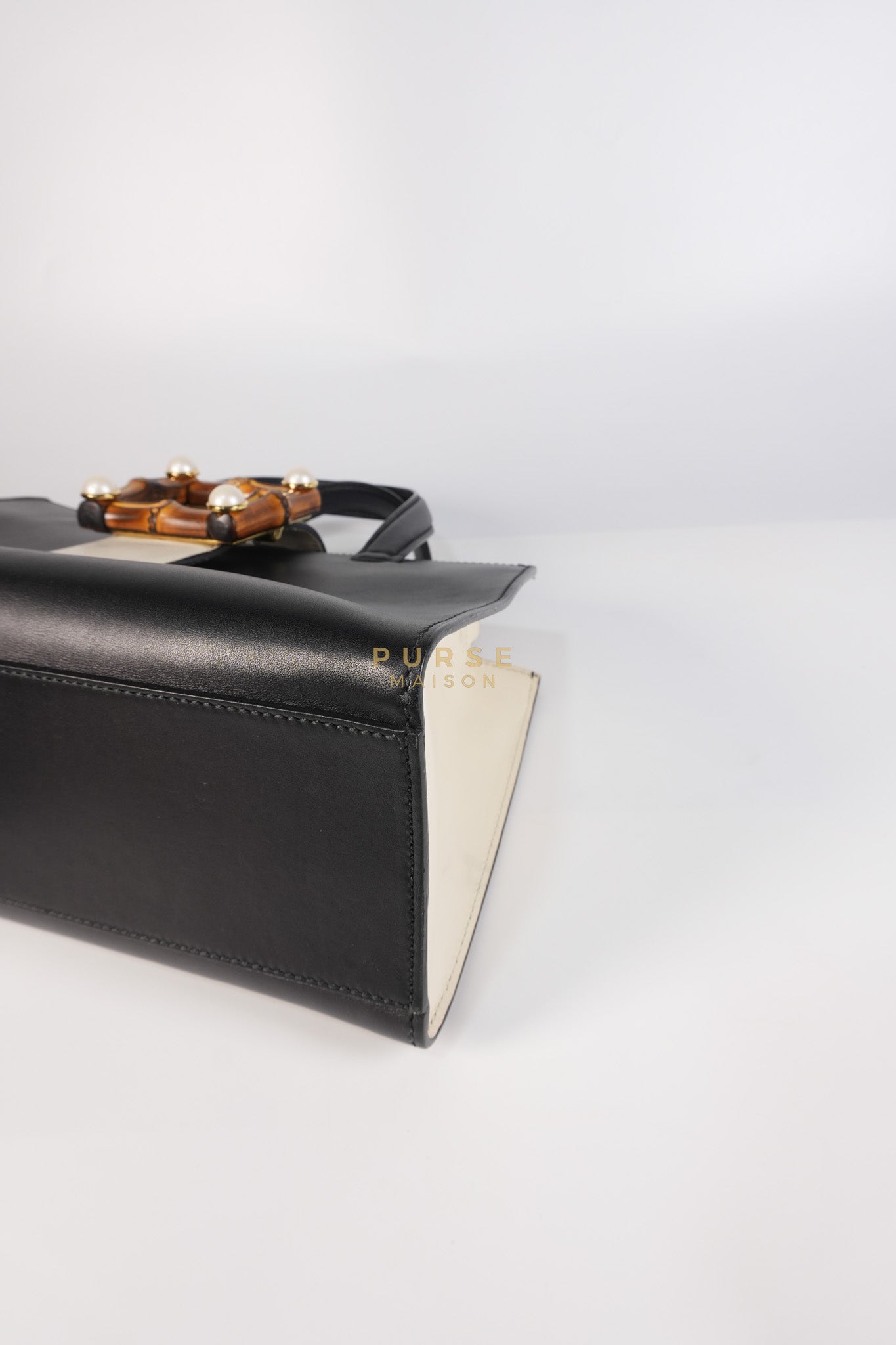 Bamboo Buckle Bi-Color Black/White Tote Bag | Purse Maison Luxury Bags Shop