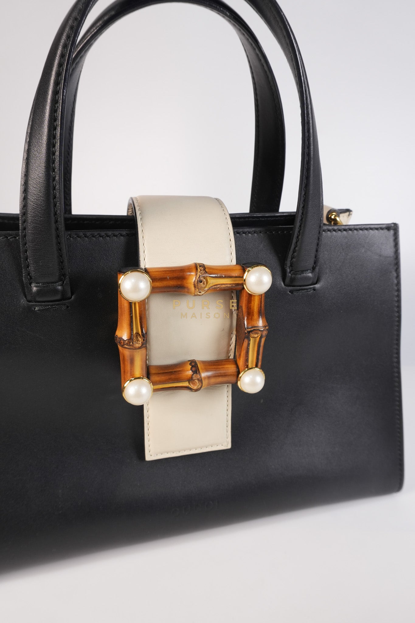 Bamboo Buckle Bi-Color Black/White Tote Bag | Purse Maison Luxury Bags Shop