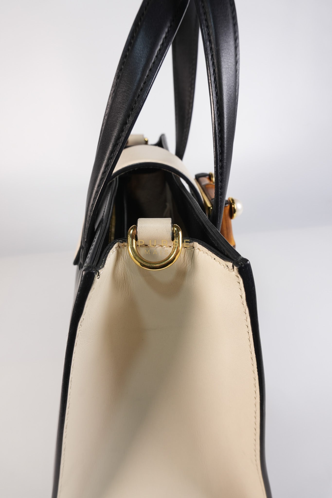 Bamboo Buckle Bi-Color Black/White Tote Bag | Purse Maison Luxury Bags Shop