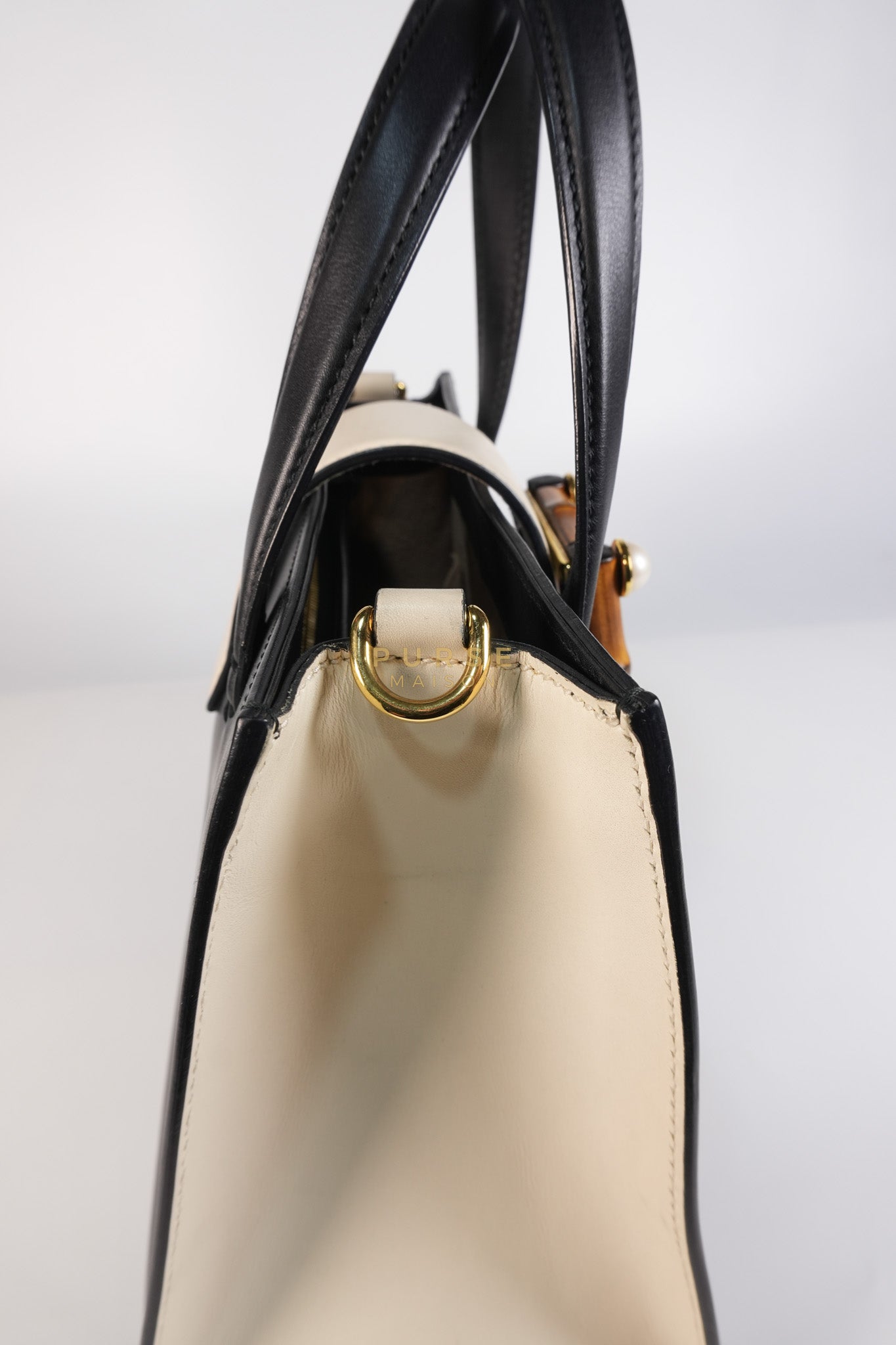 Bamboo Buckle Bi-Color Black/White Tote Bag | Purse Maison Luxury Bags Shop