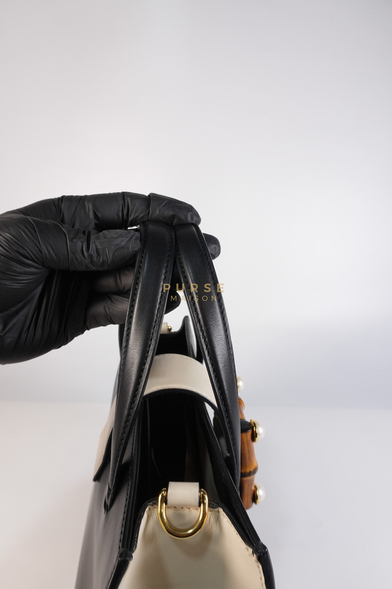 Bamboo Buckle Bi-Color Black/White Tote Bag | Purse Maison Luxury Bags Shop