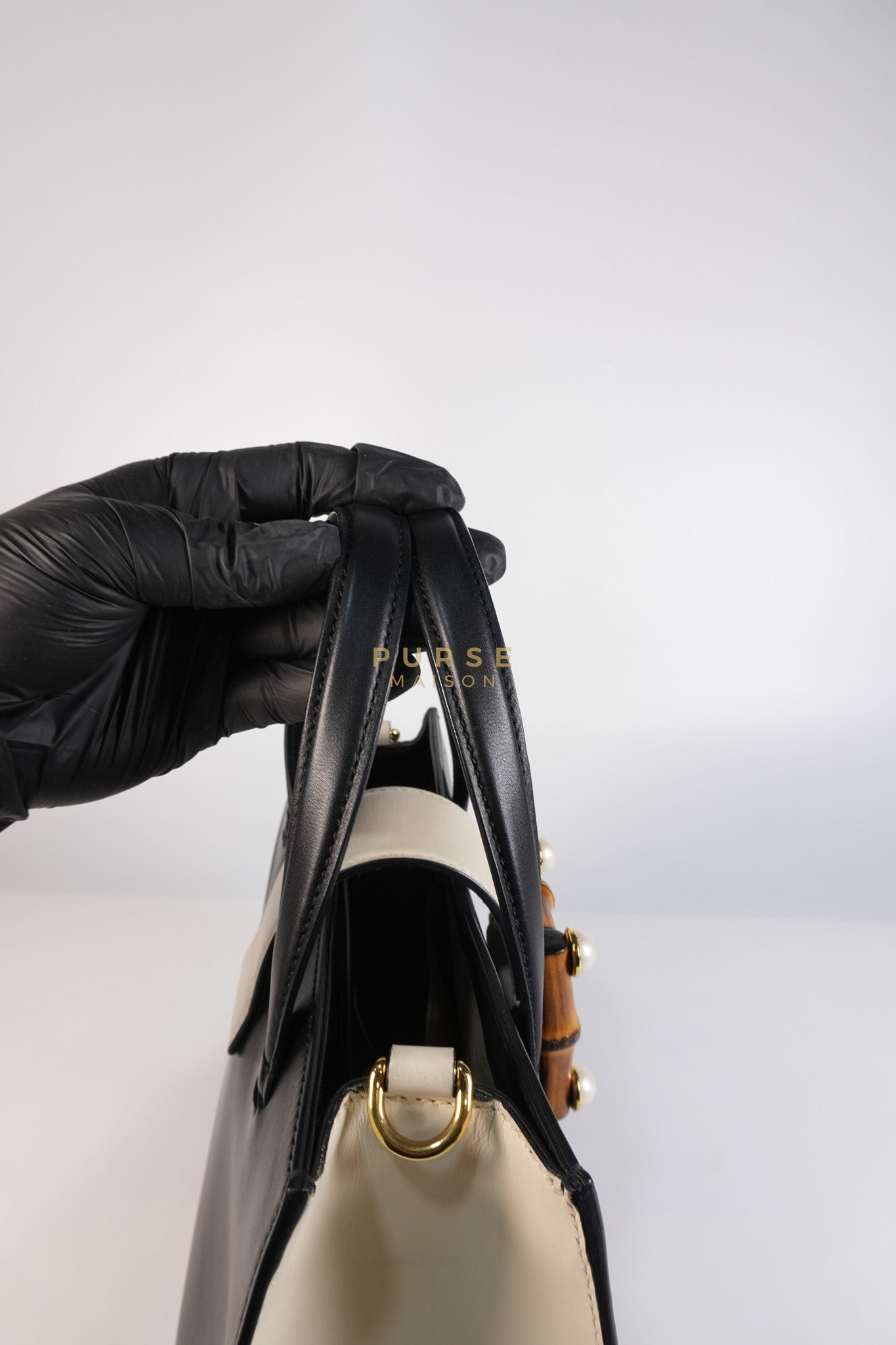 Bamboo Buckle Bi-Color Black/White Tote Bag | Purse Maison Luxury Bags Shop