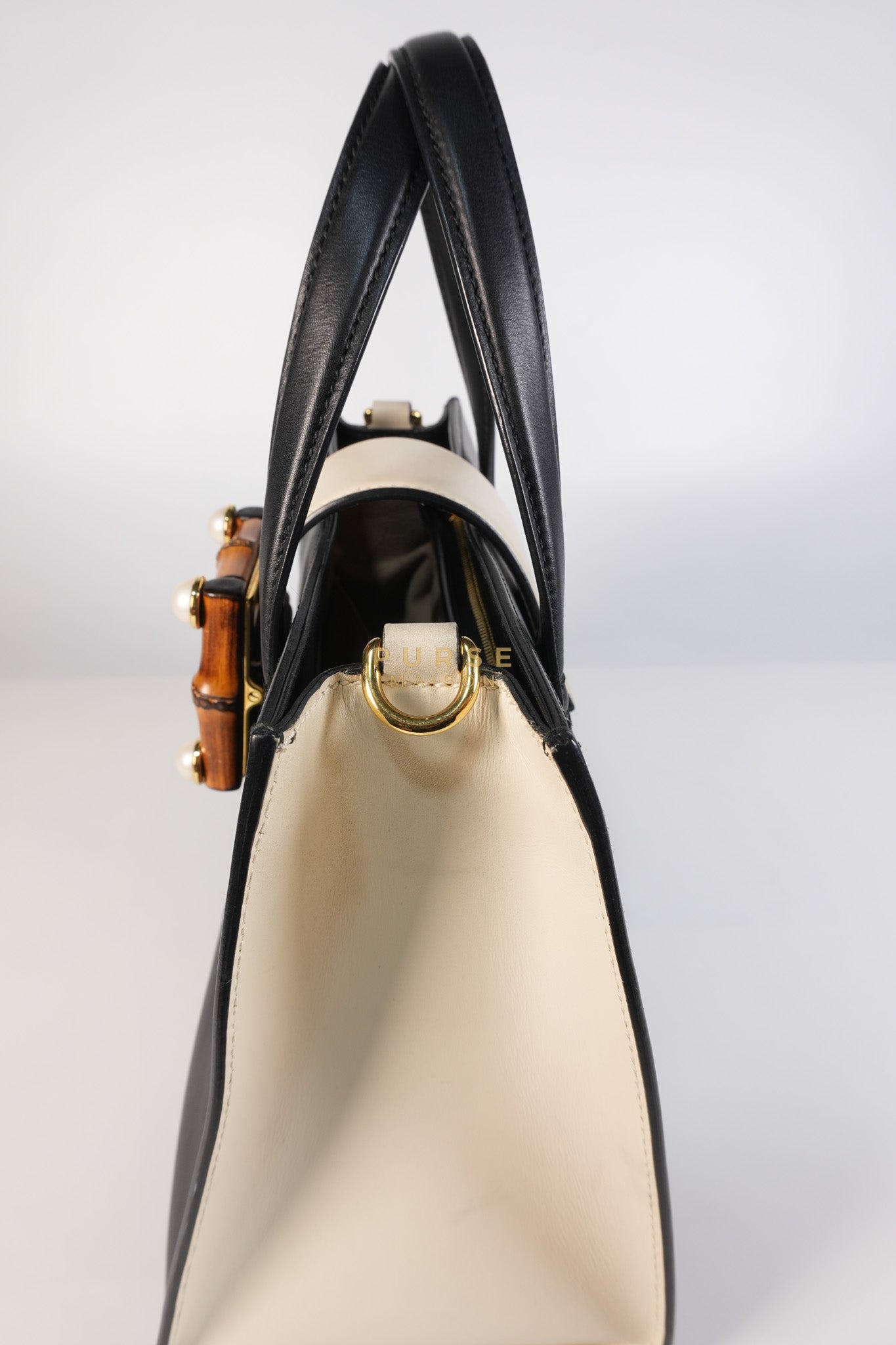 Bamboo Buckle Bi-Color Black/White Tote Bag | Purse Maison Luxury Bags Shop