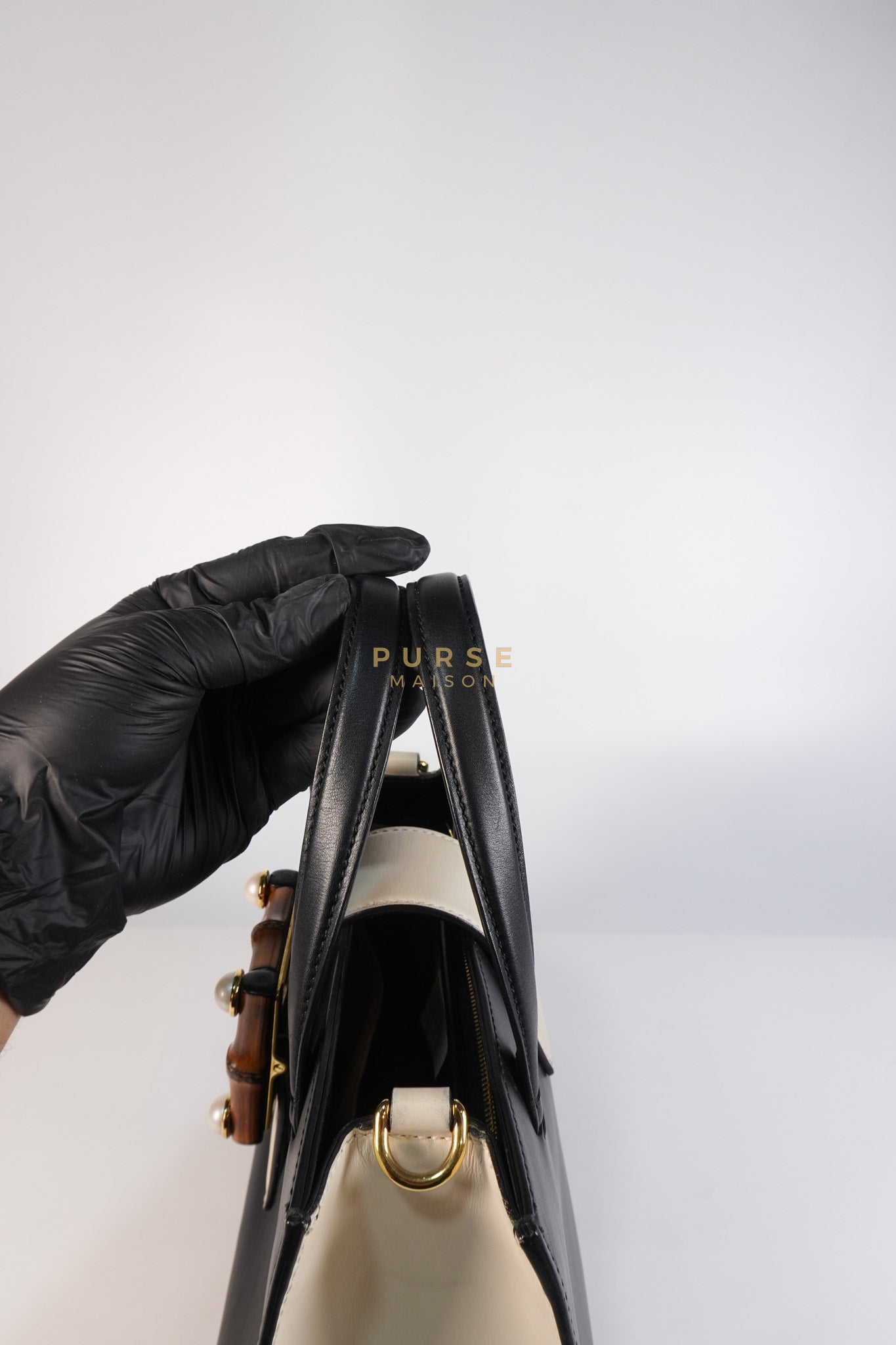 Bamboo Buckle Bi-Color Black/White Tote Bag | Purse Maison Luxury Bags Shop