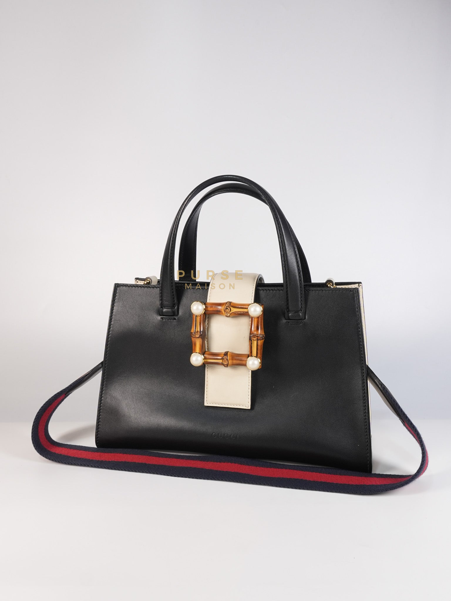 Bamboo Buckle Bi-Color Black/White Tote Bag | Purse Maison Luxury Bags Shop