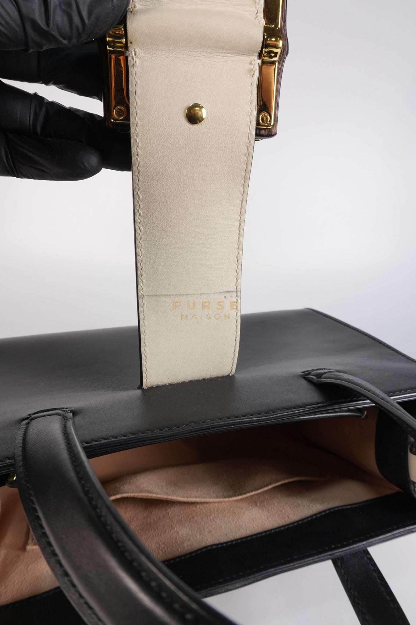 Bamboo Buckle Bi-Color Black/White Tote Bag | Purse Maison Luxury Bags Shop