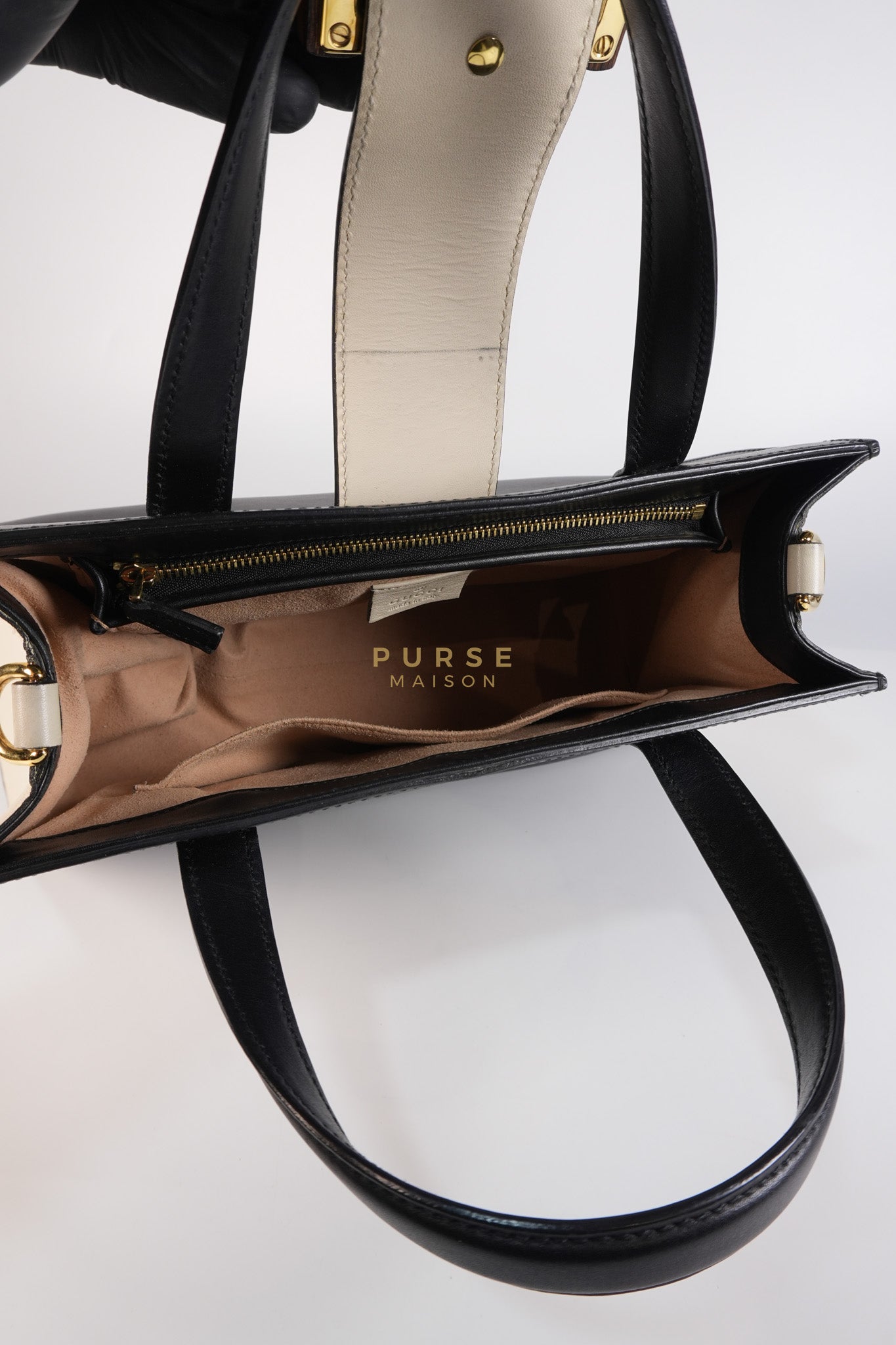 Bamboo Buckle Bi-Color Black/White Tote Bag | Purse Maison Luxury Bags Shop