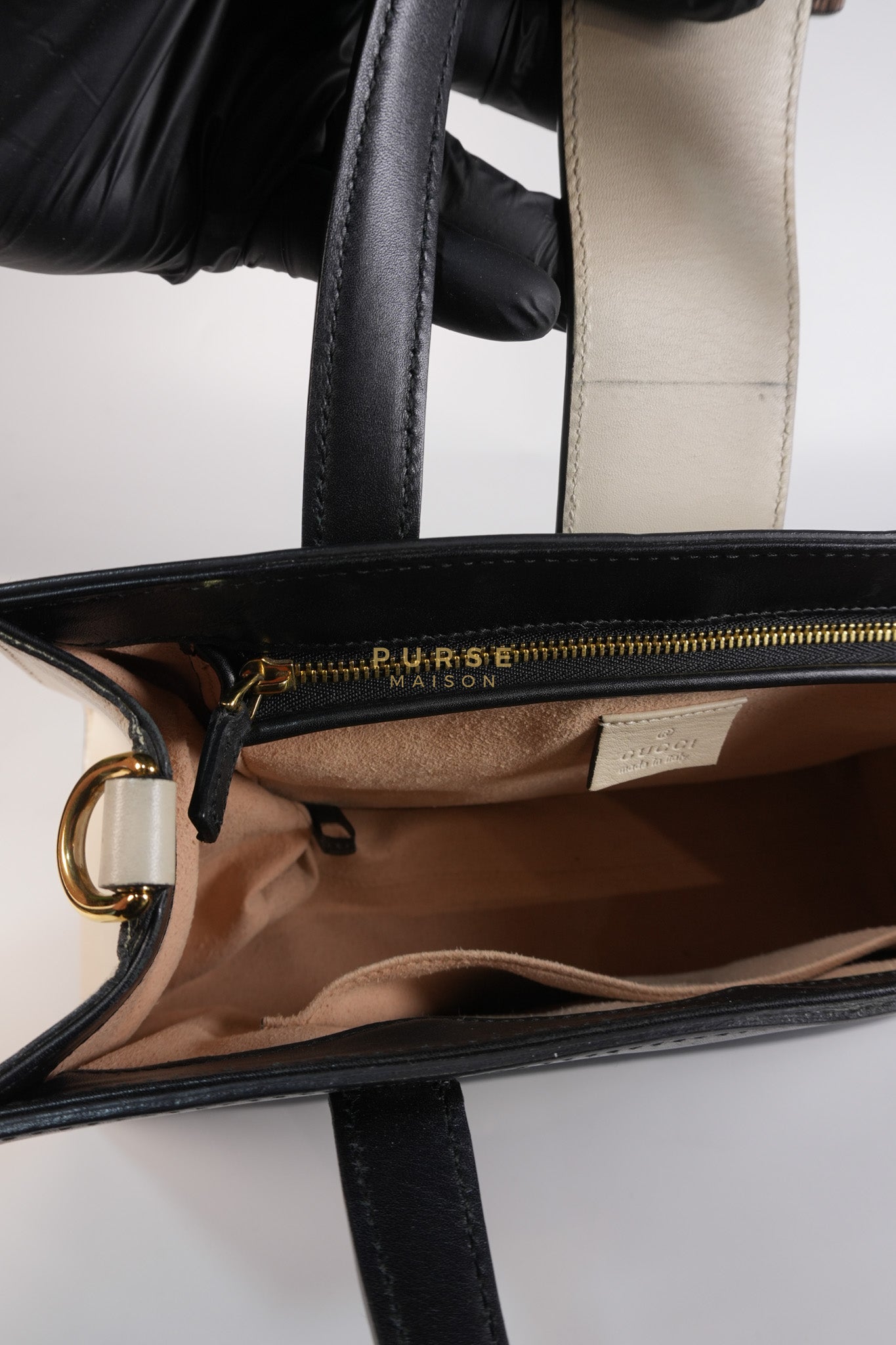 Bamboo Buckle Bi-Color Black/White Tote Bag | Purse Maison Luxury Bags Shop