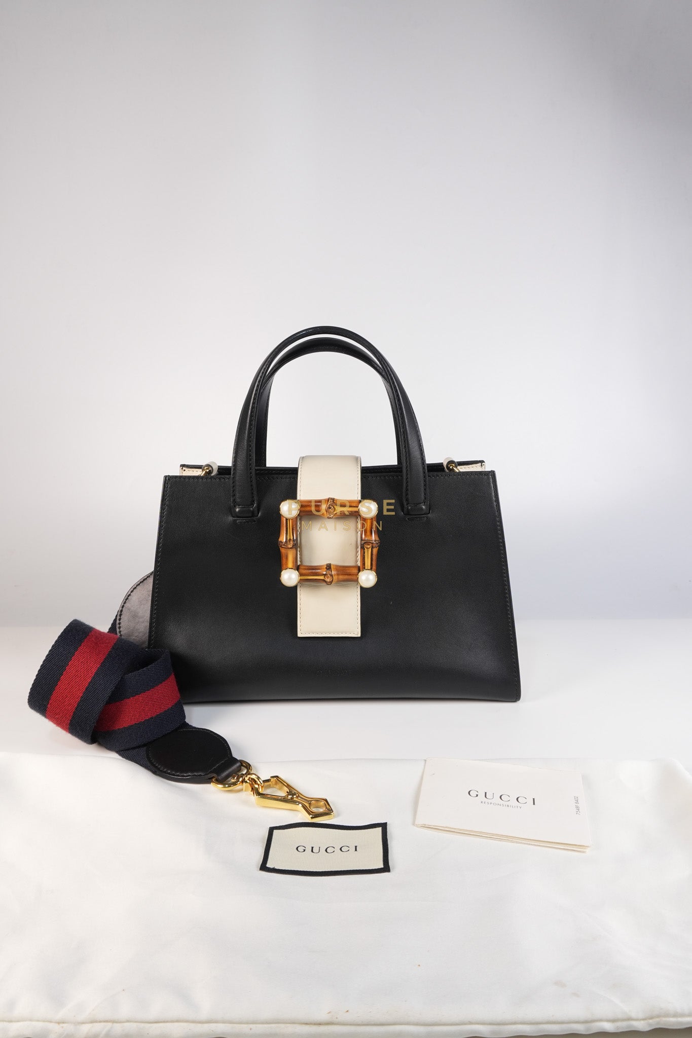 Bamboo Buckle Bi-Color Black/White Tote Bag | Purse Maison Luxury Bags Shop