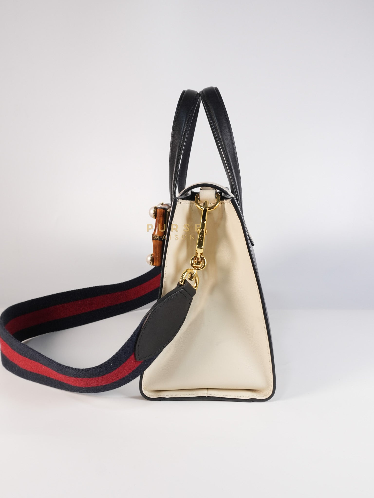 Bamboo Buckle Bi-Color Black/White Tote Bag | Purse Maison Luxury Bags Shop