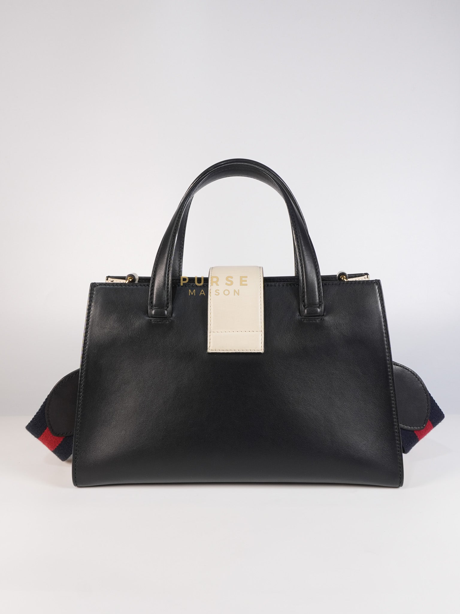 Bamboo Buckle Bi-Color Black/White Tote Bag | Purse Maison Luxury Bags Shop