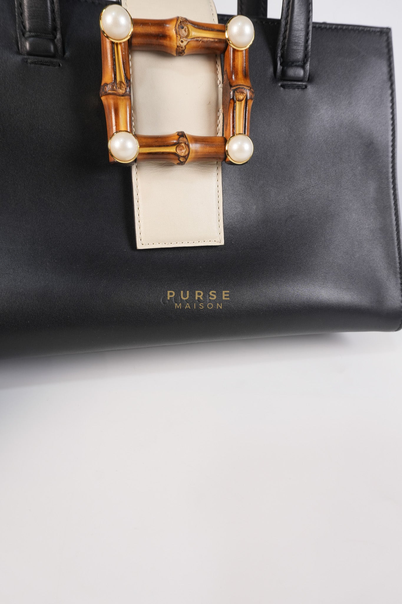 Bamboo Buckle Bi-Color Black/White Tote Bag | Purse Maison Luxury Bags Shop
