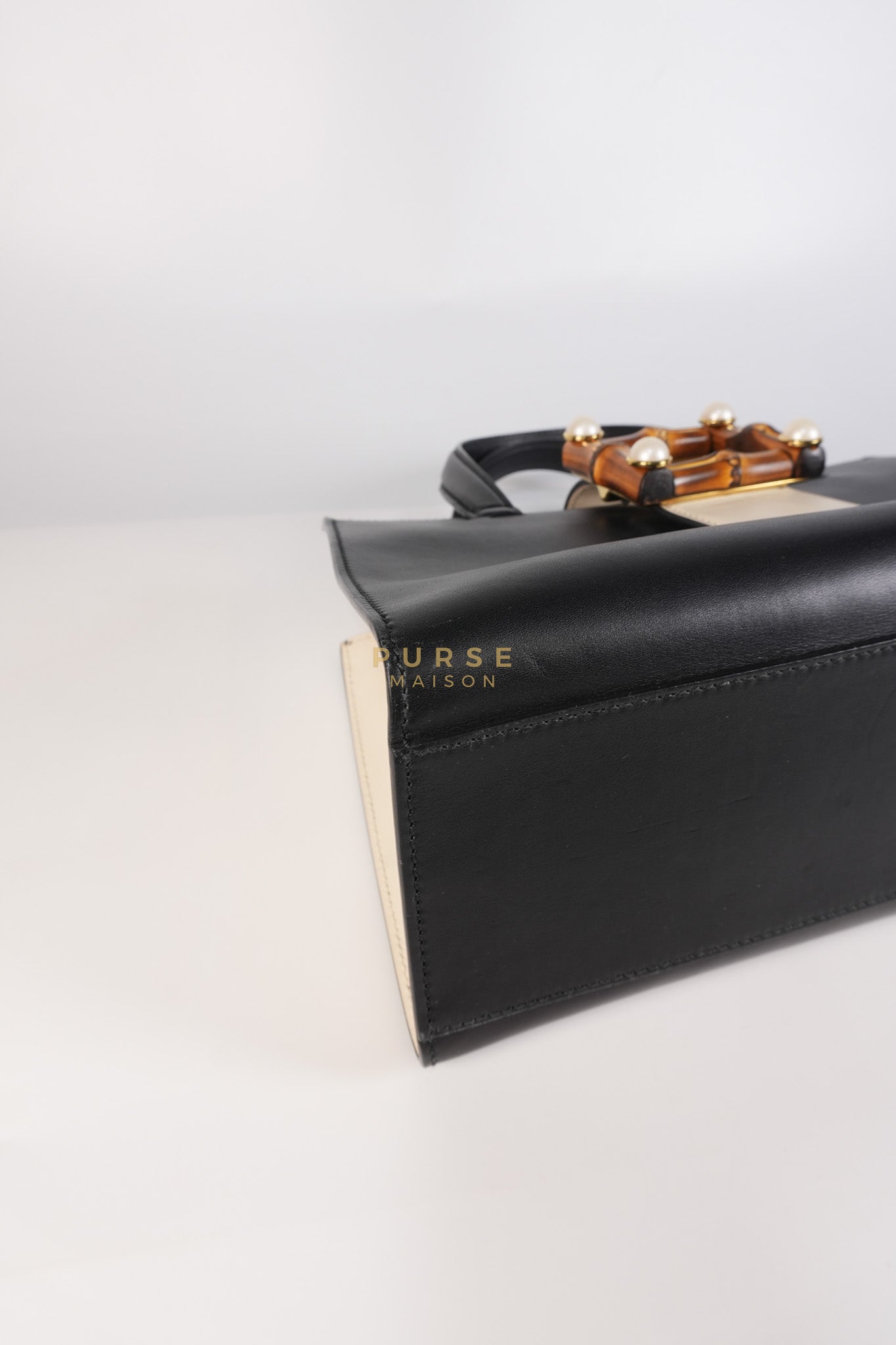 Bamboo Buckle Bi-Color Black/White Tote Bag | Purse Maison Luxury Bags Shop