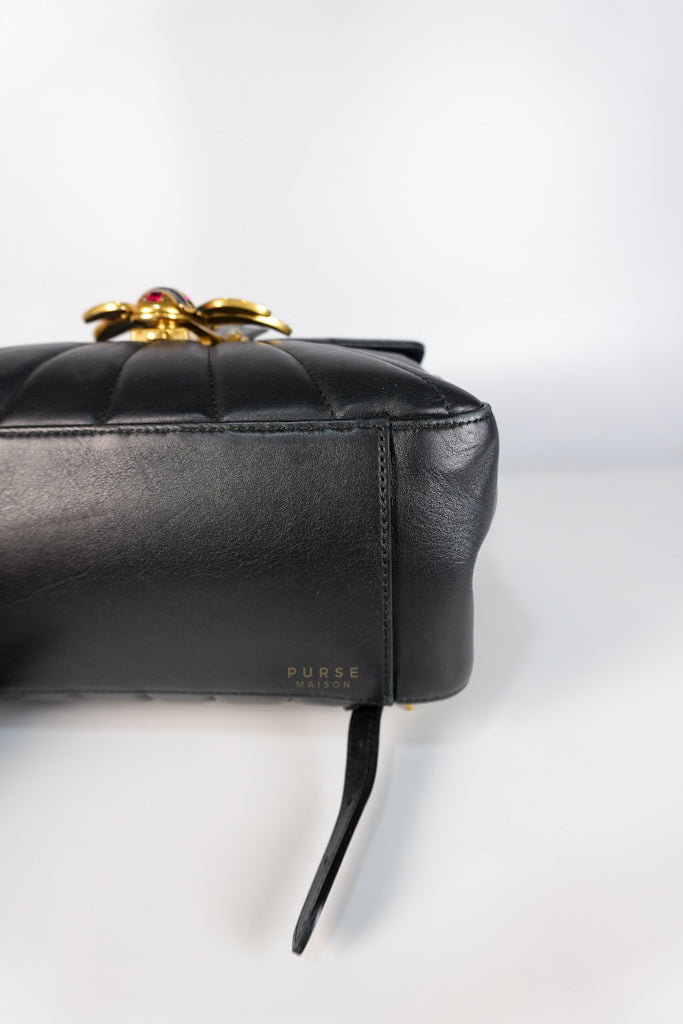 Bamboo Queen Mangaret in Black Smooth Leather Backpack | Purse Maison Luxury Bags Shop